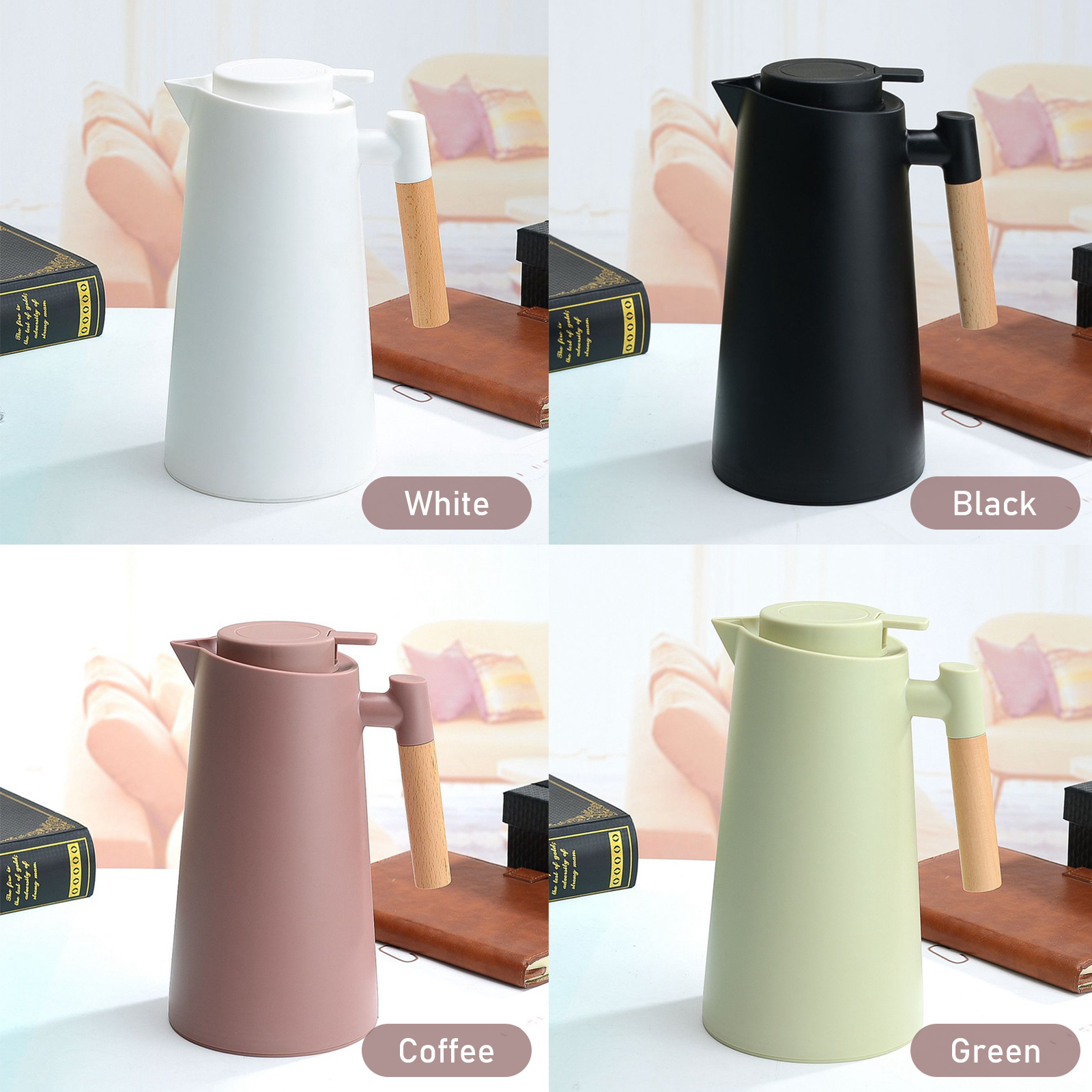 Doppelwandige Isolierkaraffe Mit 1 Liter Fassungsvermögen, Holzgriff, Wasserkocher, Thermoskanne Für Tee, Hält Speisen Warm Und Kalt.