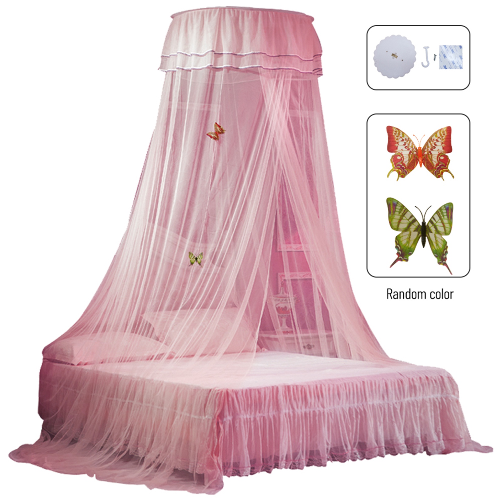 Universeller Kuppel-betthimmel Mit Einem Eingang, Feinmaschiger Spitzengardine, Prinzessinnenstil, Schlafzimmerdekoration, Einfache Montage, Rosa