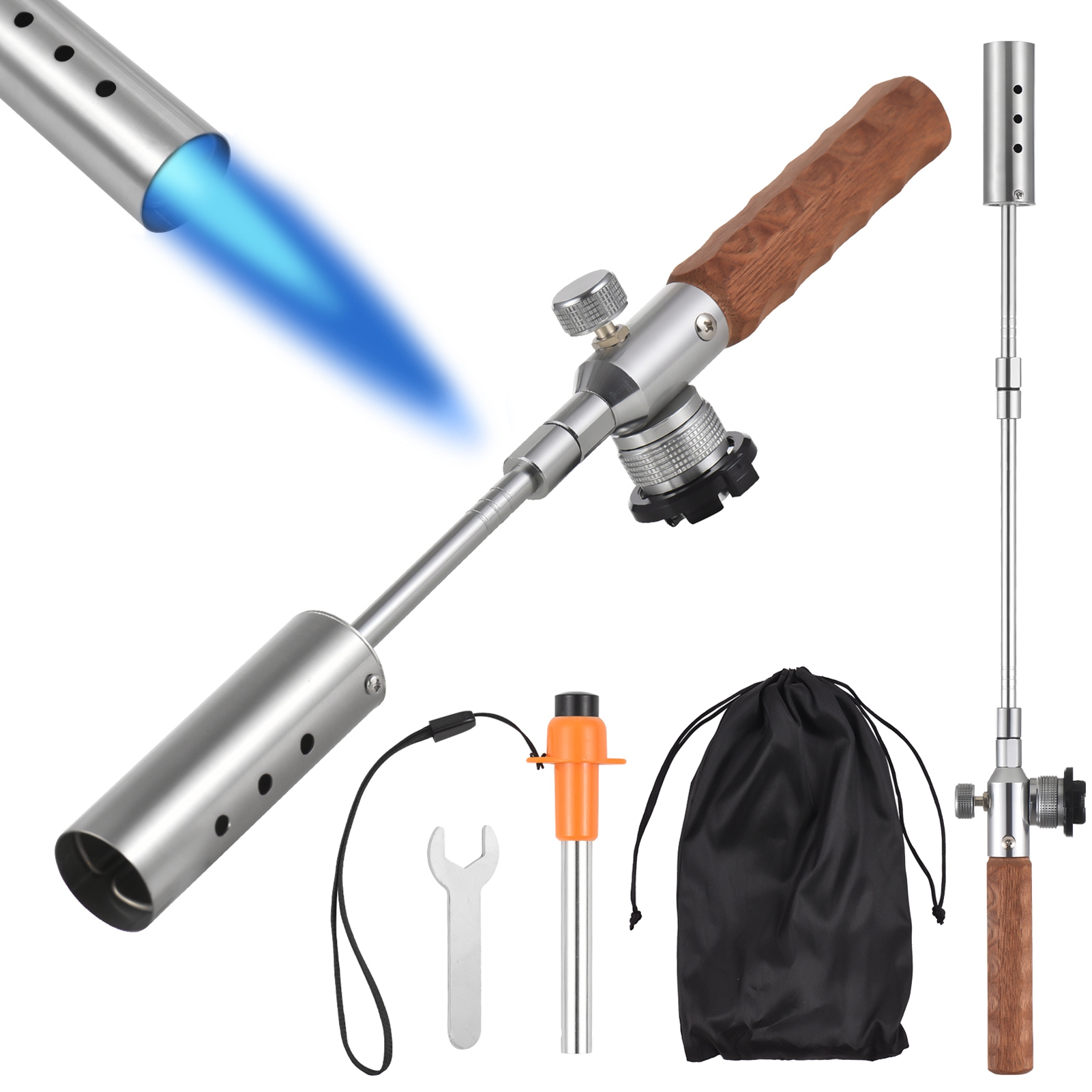 Propangasbrenner Für Unkrautvernichter, Verstellbare Flaschenlänge, Mit Flammenregler Und Ergonomischem, Rutschfestem Griff.