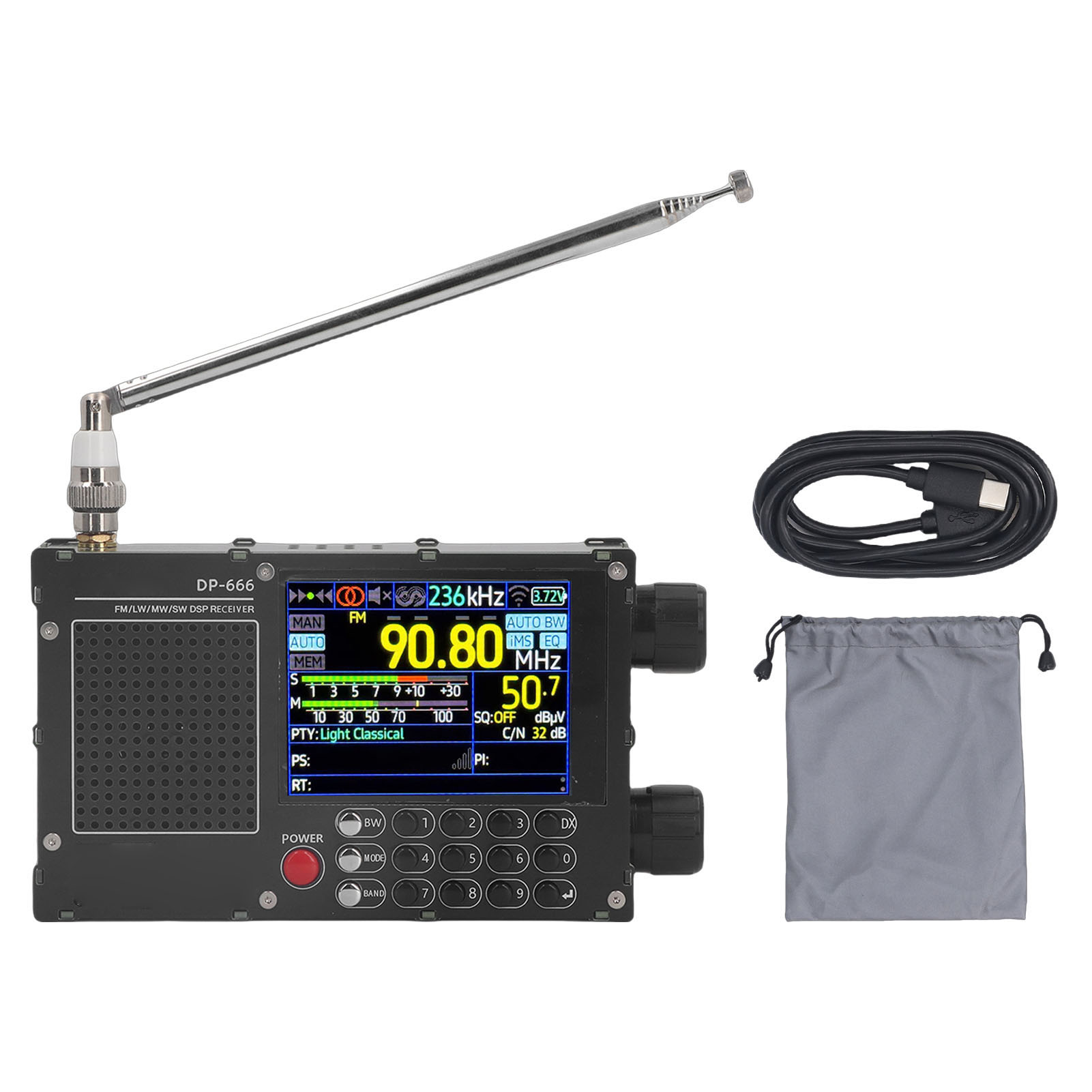 Tragbares Ukw/lw/mw/sw-vollbandradio, 2,8-zoll-ips-touchscreen, Hohe Empfindlichkeit, Ideal Für Reisen Und Outdoor-aktivitäten.