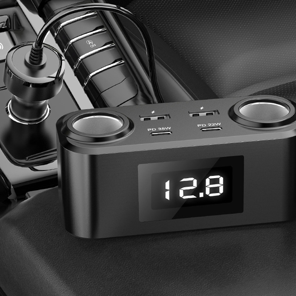 Pd+qc3.0 Kfz-ladegerät, Schnellladeadapter Mit 2 Steckdosen, 12-24v Stromverteiler Mit Led-spannungsanzeige Für Lkw Und Suvs