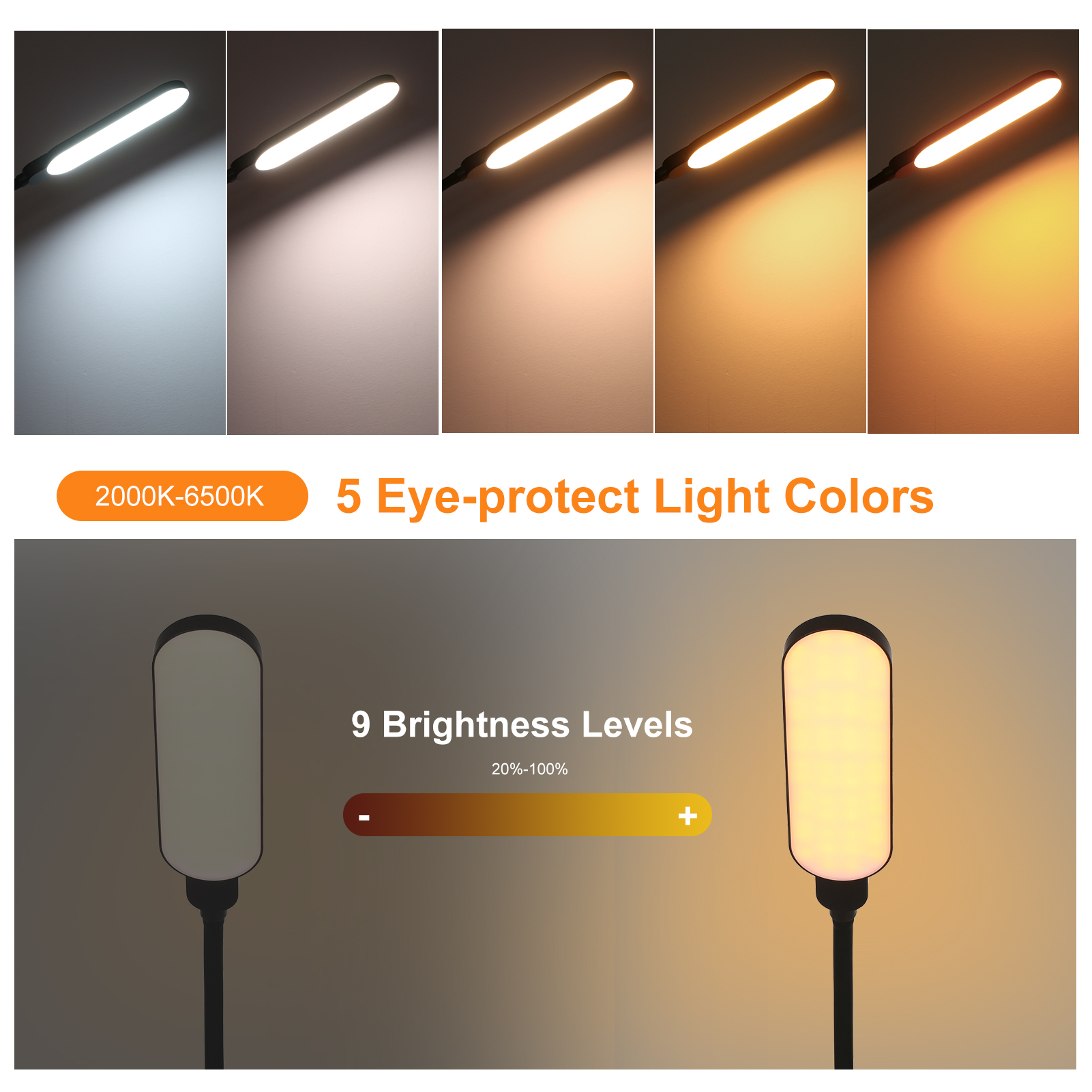 Moderne Led-stehlampe, Leselampe, 9 Helligkeitsstufen Und 5 Farben, Touch-fernbedienung Für Wohnzimmer, Schlafzimmer Oder Büro