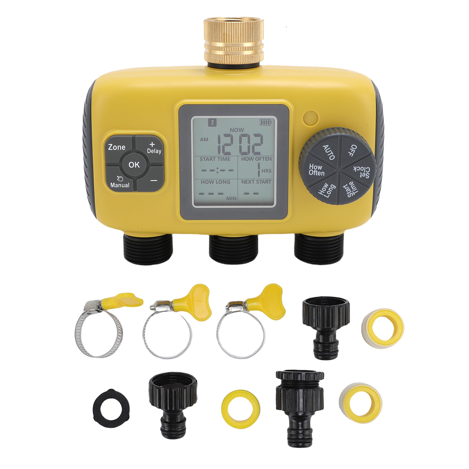 Programmierbarer Automatischer Bewässerungstimer Für 3/4"- Bis 1/2"-wasserhähne, Gartenschläuche, 3 Ausgänge, Digitalanzeige, Für Die Gartenbewässerung Im Freien