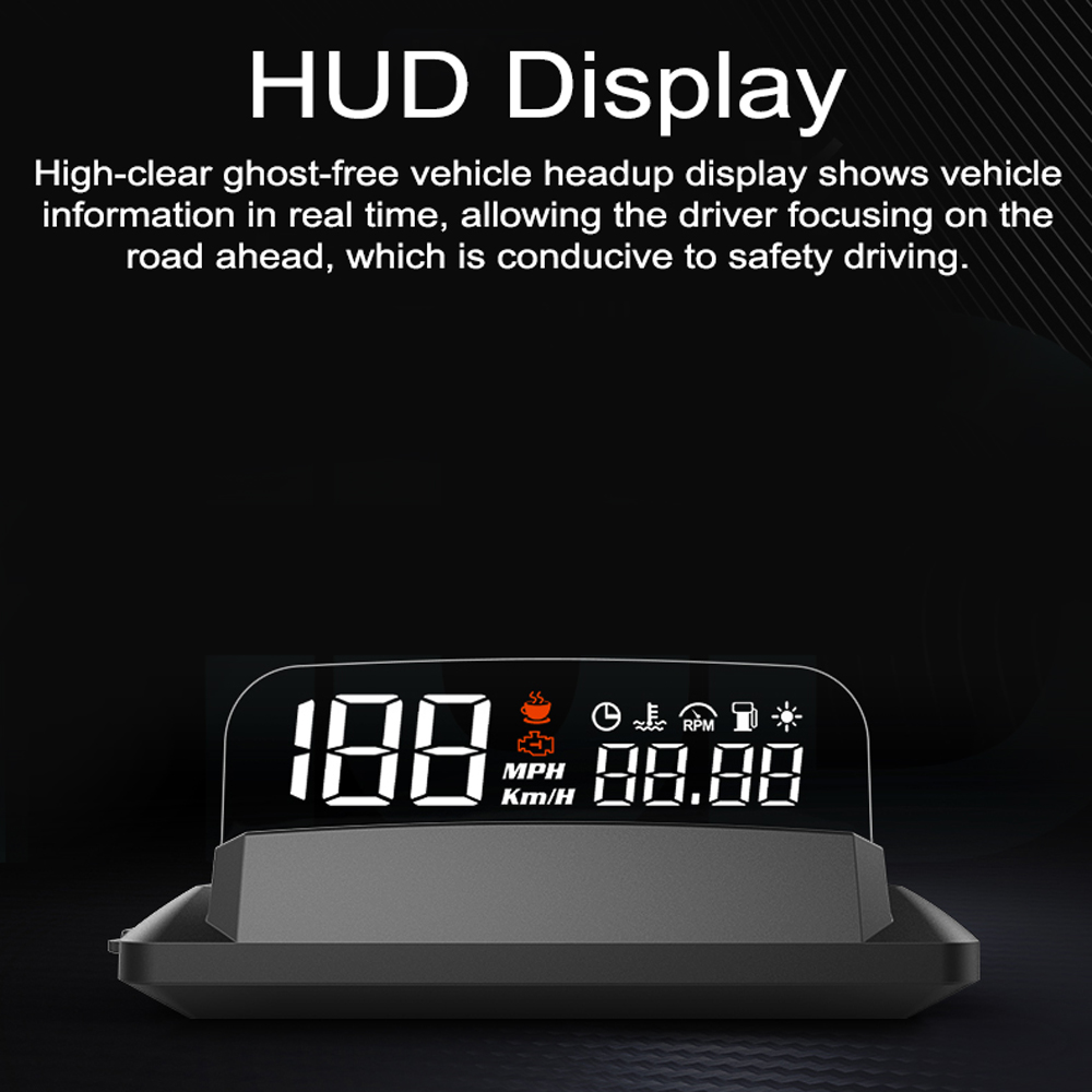 Led-tachometerprojektor Für Autos Mit Head-up-display, Anzeige Von Uhrzeit, Wassertemperatur, Motordrehzahl, Kraftstoffverbrauch Und Kilometerstandalarm.