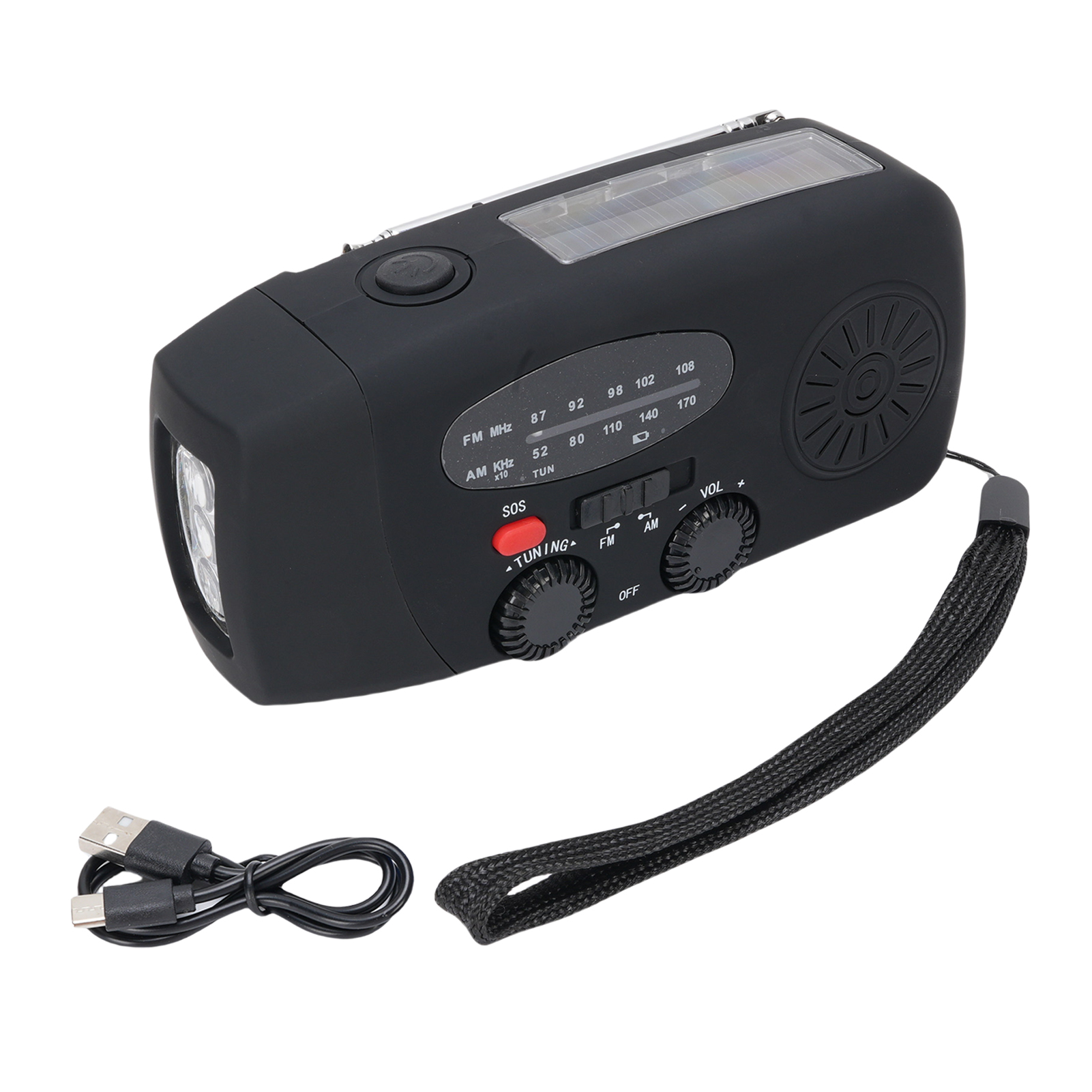 Notfall-solarradio Mit Kurbel Und Usb-c-ladefunktion, Tragbares Am/fm-radio, 2000 Mah Akku, Taschenlampe Mit Sos-alarm Für Stromausfälle, Camping Und Wandern (schwarze Europäische Version).