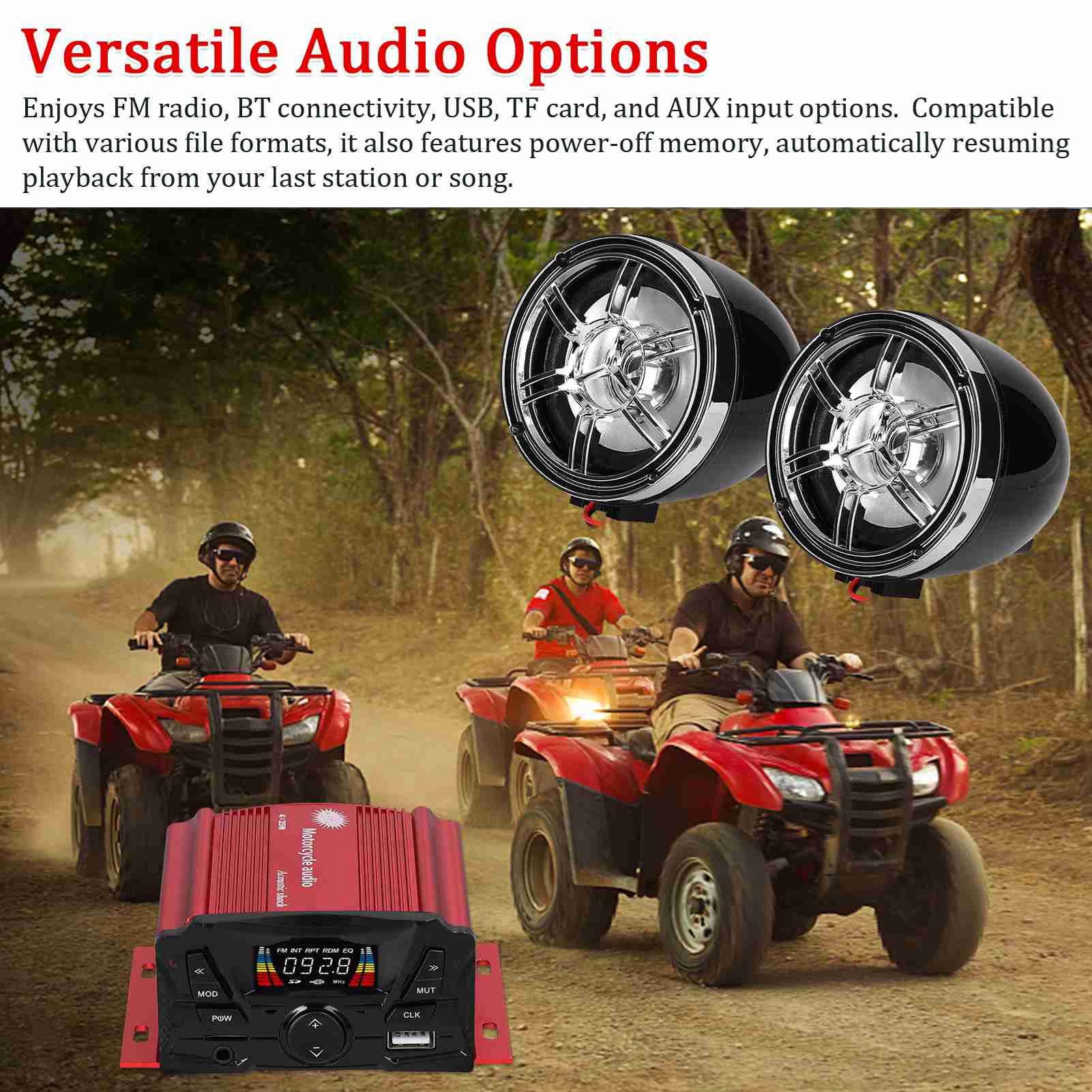 Diebstahlsicherer Bluetooth-lautsprecher Für Motorräder, 4 Kanäle, Hohe Leistung, Fm-radio, Mp3, Stereo, Mit Lcd-bildschirm