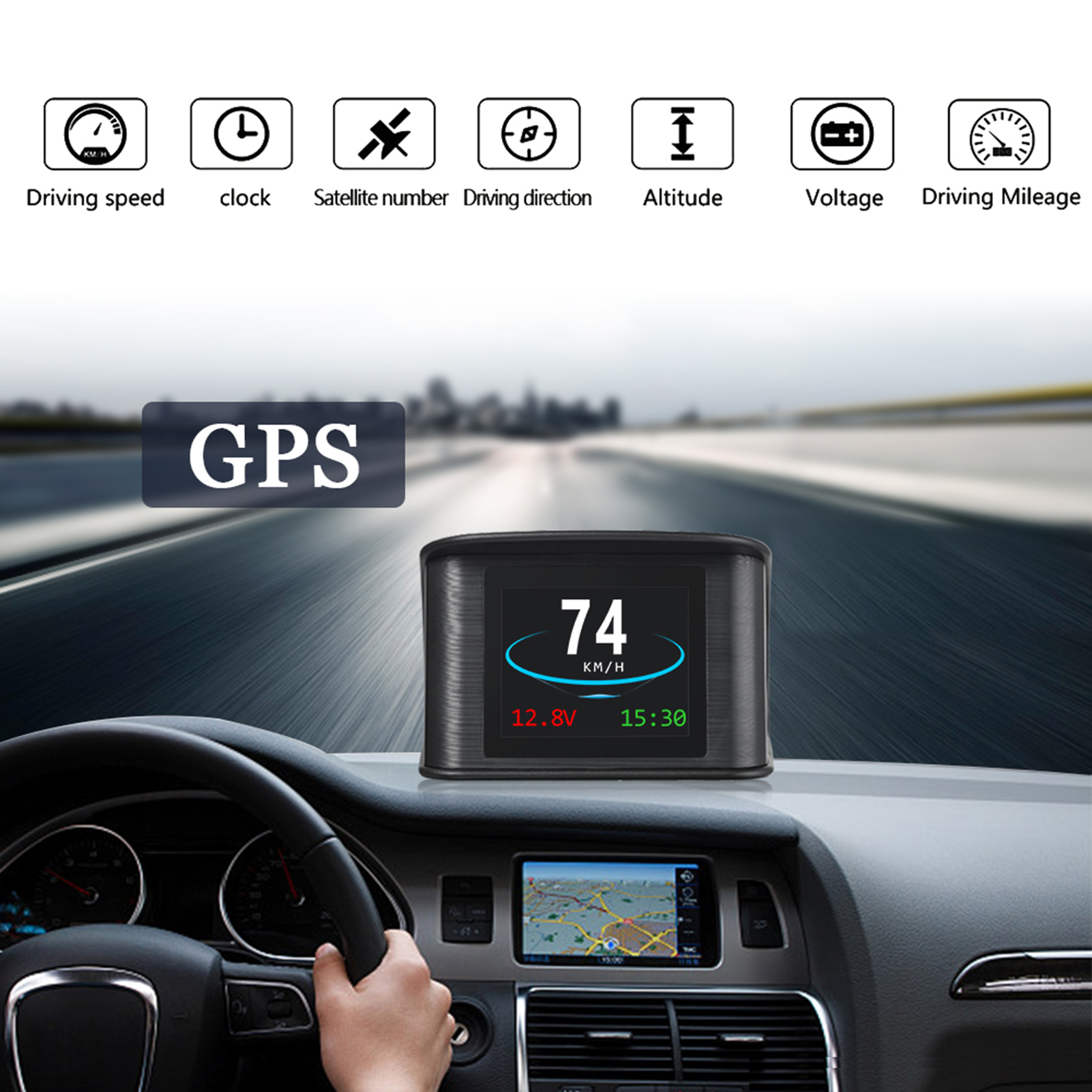 Intelligentes Head-up-display, 2,2-zoll-universal-gps-bildschirm Mit Anzeige Von Geschwindigkeit, Höhe, Spannung, Zeit Und Mehr. Übergeschwindigkeits-/spannungsalarm.