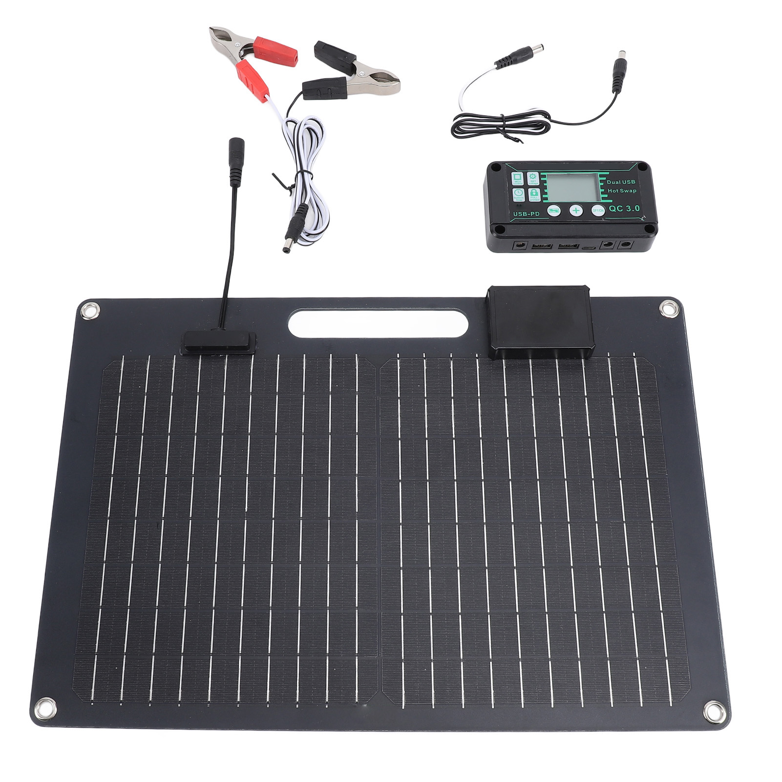 Solarmodul-set, Batterieladegerät, 100-w-laderegler Mit Zwei Usb-ausgängen Für Auto Und Mobiltelefon, 12 V/24 V, 100 A, Schwarz