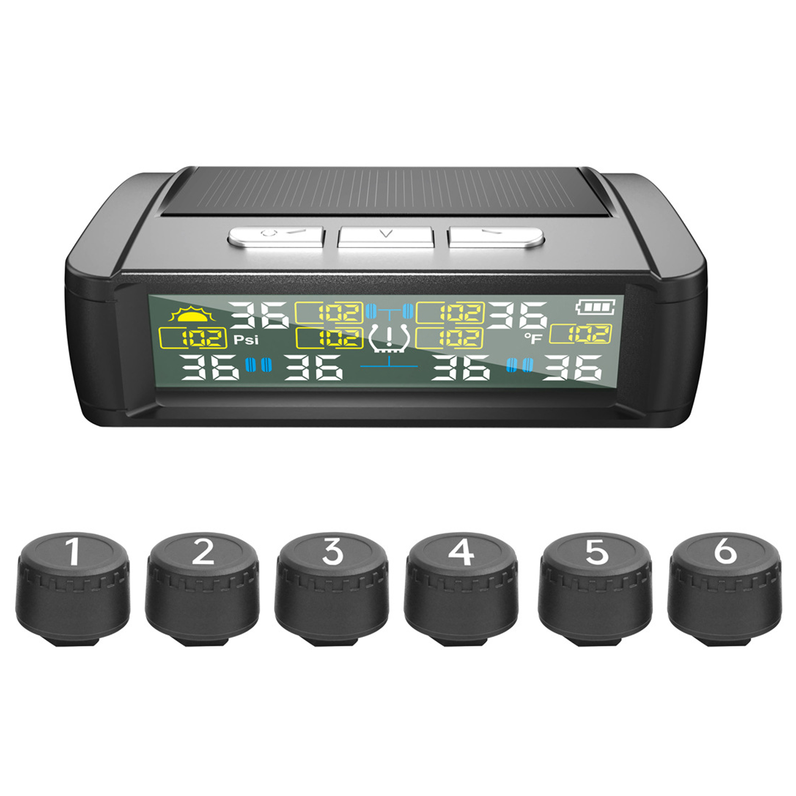 Reifendruckkontrollsystem, Drahtloser Solarmonitor Mit 6 Externen Sensoren, Echtzeit-temperaturanzeige Für Wohnmobile, Wohnwagen Und Lkw