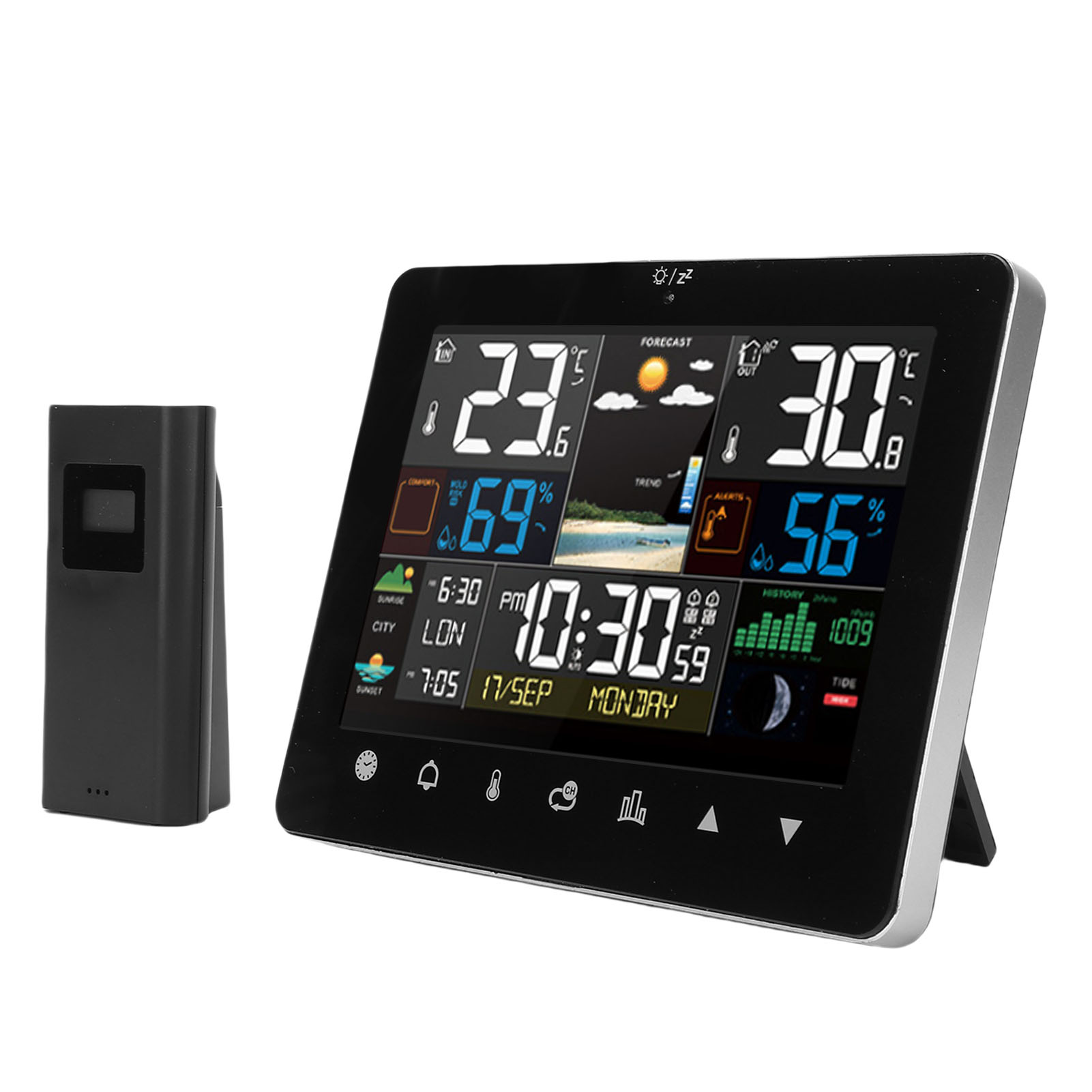 Digitales Thermometer-hygrometer Für Den Innen- Und Außenbereich Mit Farb-touchscreen Und Drahtloser Heimwetterstation Mit Drahtlosem Sensor.