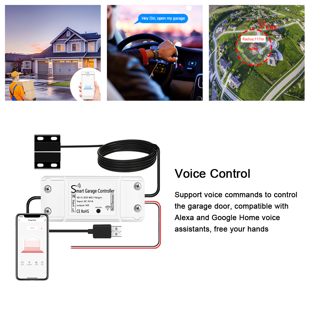 Tuya Wifi Garagentoröffner Mit Intelligenter Fernbedienung, Sensor, App Und Sprachsteuerung, Kompatibel Mit Alexa Home.