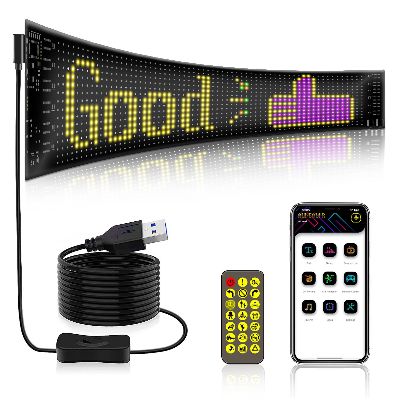 Flexibler Led-bildschirm Mit Bluetooth-anwendung Für Autos, Werbung Im Auto, Intelligenter Farbaufkleber Für Fahrzeuge, Flexibel, Ip65 Wasserdicht, Beliebig Faltbar, Mit Bild Individuell Anpassbar Und