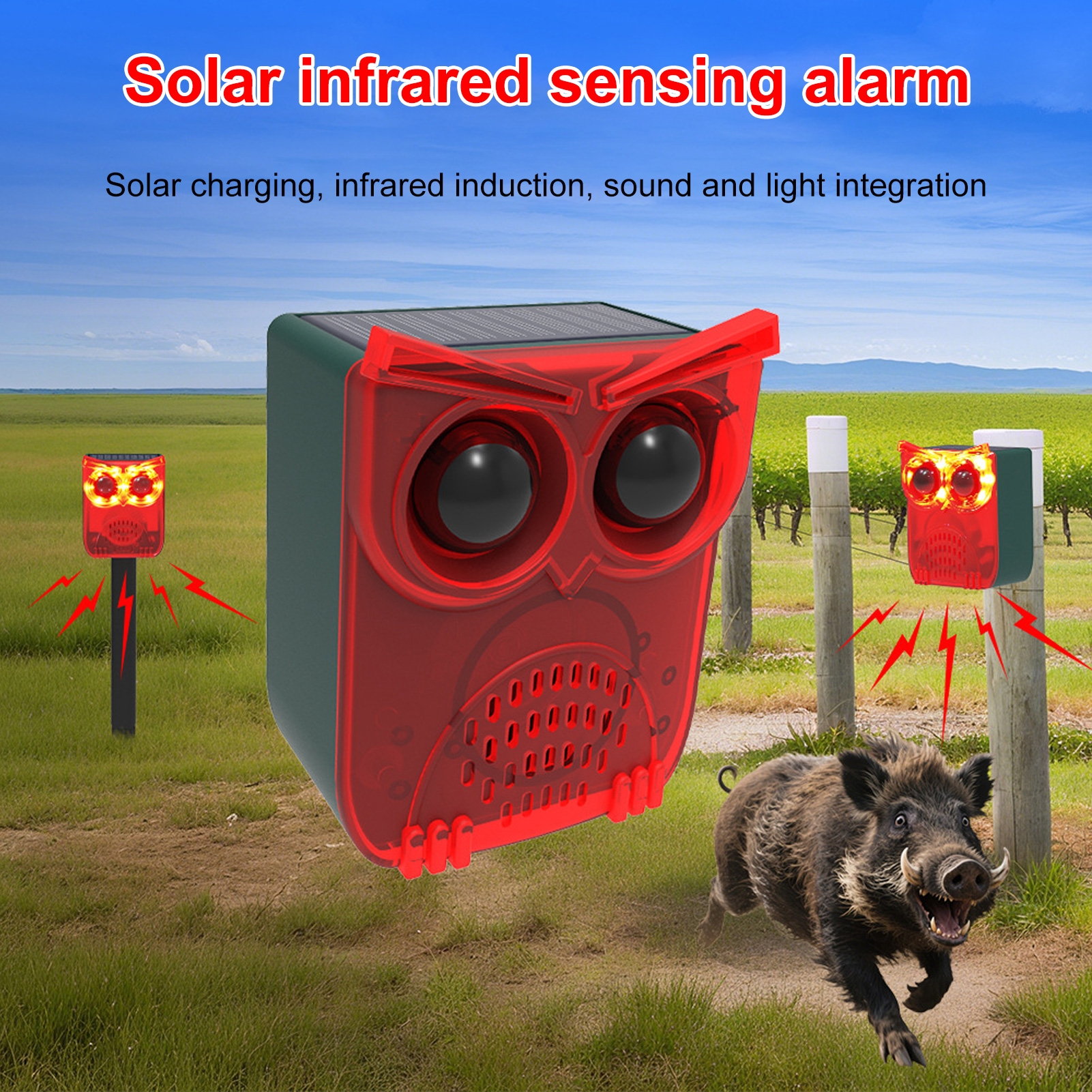 Solarbetriebener Bewegungsmelder Mit Lichtalarm, 129 Db Akustischem Signal, Blinkender Warnung, 13 Effekte, Ip55 Wasserdicht, Netzbetriebener Melder Für Bauernhof, Terrasse, Scheune, Hühnerstall.
