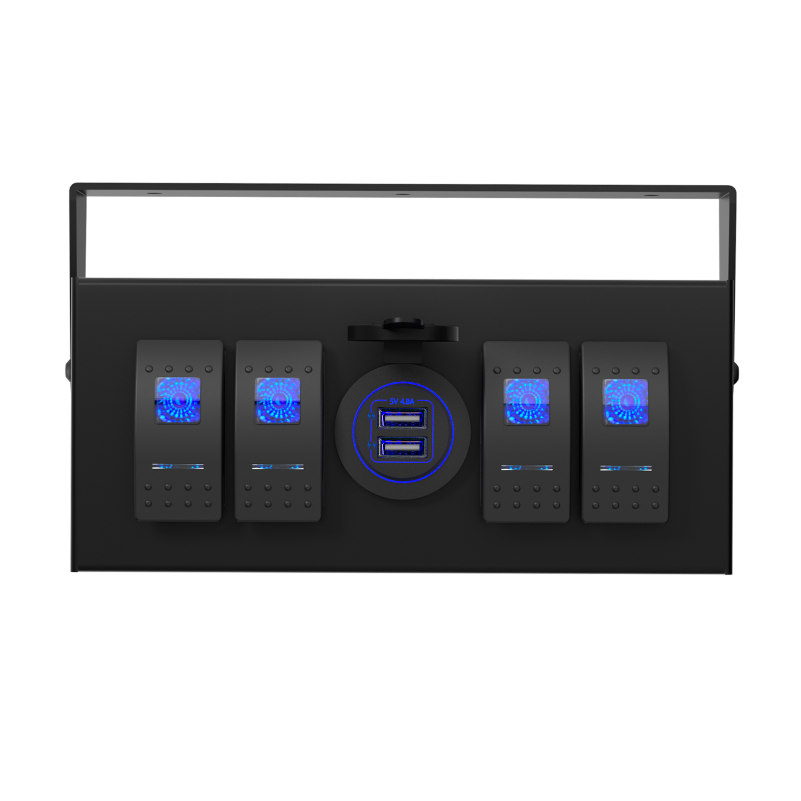 4-wege-wippschalterbox Mit 4-port-usb-schnellladegerät, Dualem 4,8a 12/24v-ausgang, Blauer Leuchte Und Universeller Multifunktionshalterung Für Wohnmobile, Lkws, Anhänger Oder Yachten.