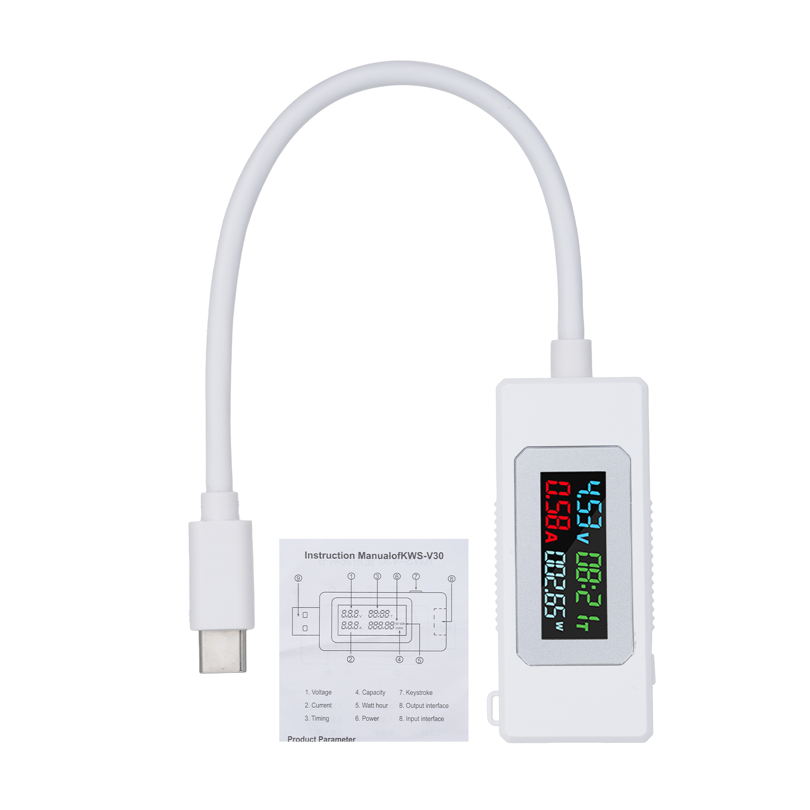 Usb-c Spannungs- Und Stromprüfer (4-30 V, 0-6,5 A, 195 W) Mit Farb-lcd-bildschirm