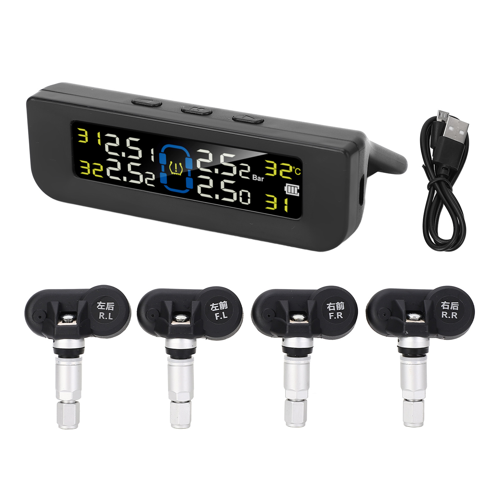 Kabelloses, Solarbetriebenes Reifendruckkontrollsystem (tpms) Mit 4 Sensoren Und Lcd-bildschirm Für Autos