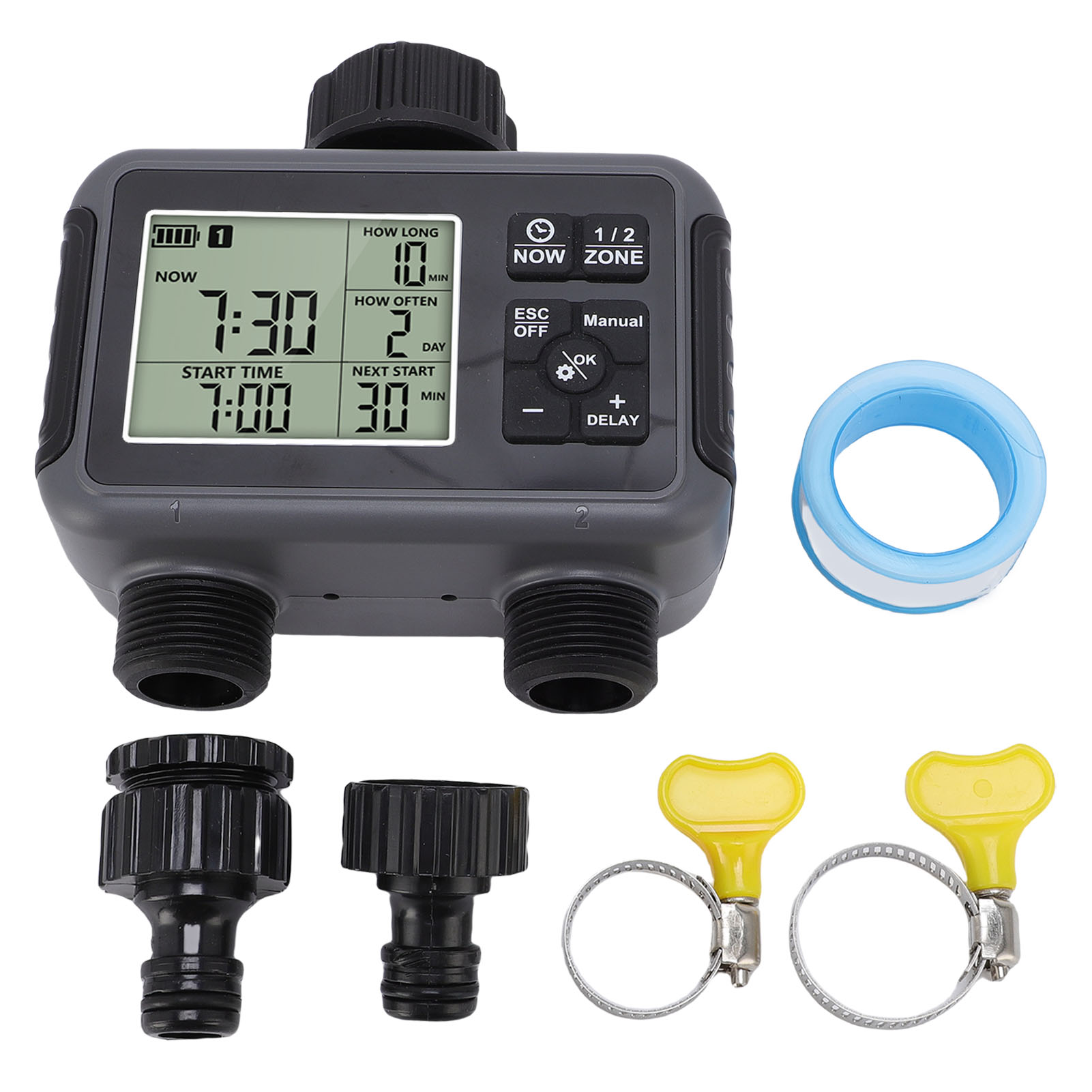 Automatischer Bewässerungstimer Mit Lcd-display, 3/4-1/2-zoll-anschluss, 2-zonen-bewässerung Für Garten Und Hof