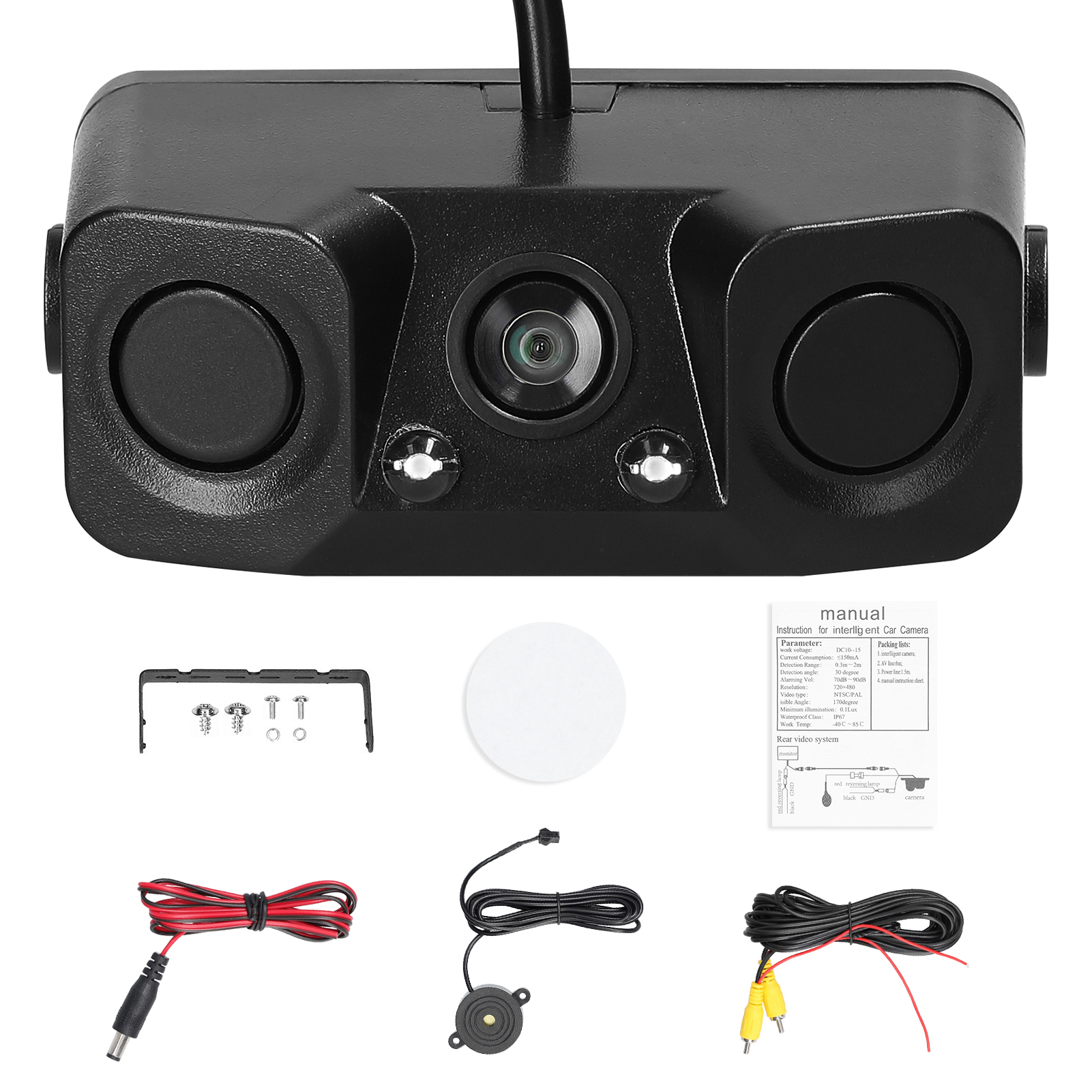 Wasserdichte 3-in-1-rückfahrkamera Mit 2 Erkennungssensoren Und Akustischer Warnung, Integriertem Visuellen Radar.