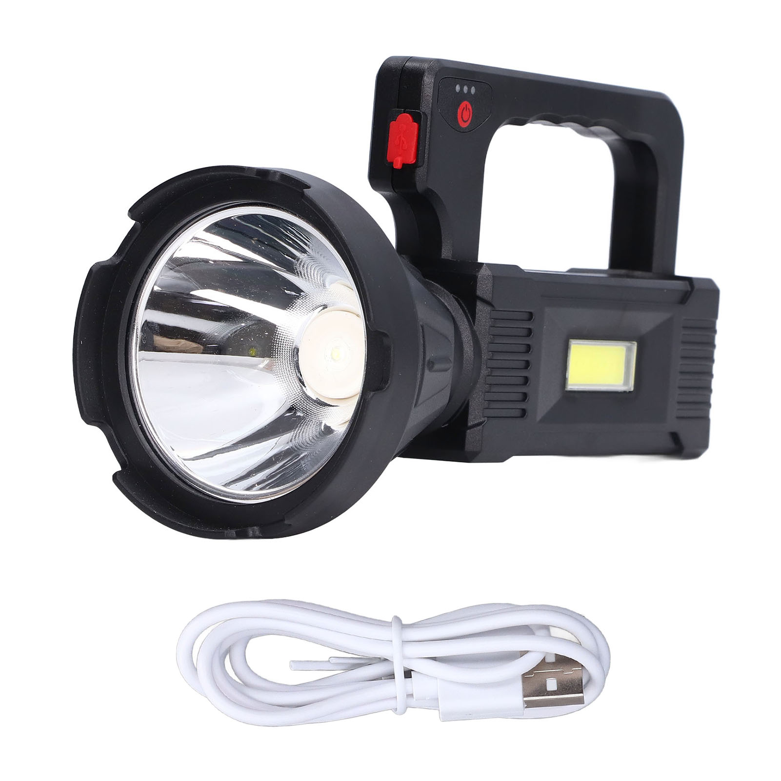 Wiederaufladbare Usb-taschenlampe Mit Zwei Lichtquellen, Intelligenter Akkuanzeige Und Mehrstufigem Blinkmodus