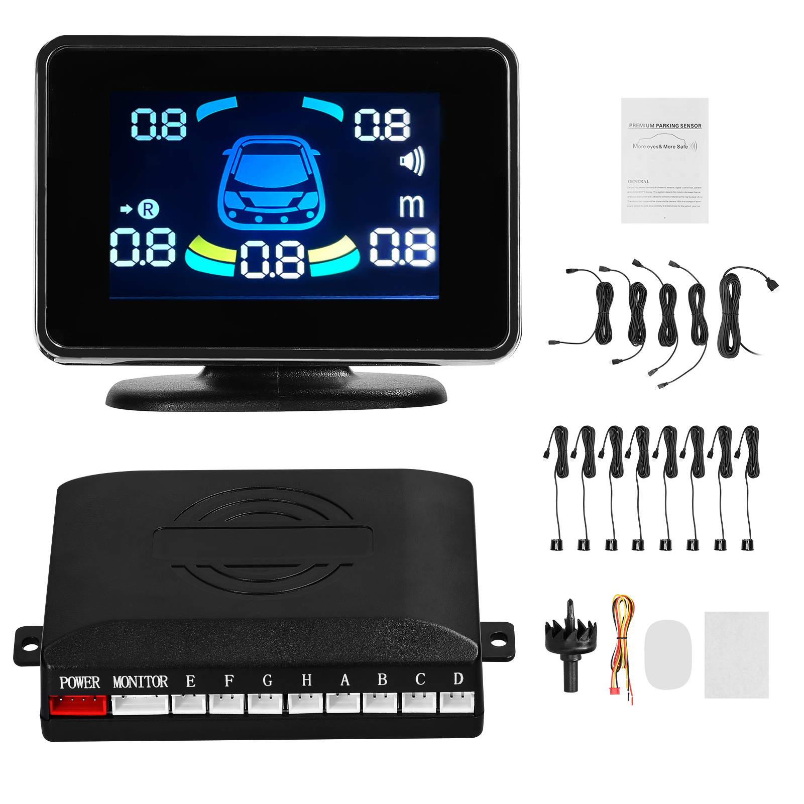 Front- Und Heck-radarsystem Mit Parksensoren, Akustischer Warnung/alarm/stummmodus, 8 Sensoren, Abstandserkennung, Lcd-bildschirm Und Einstellbarer Lautstärke.
