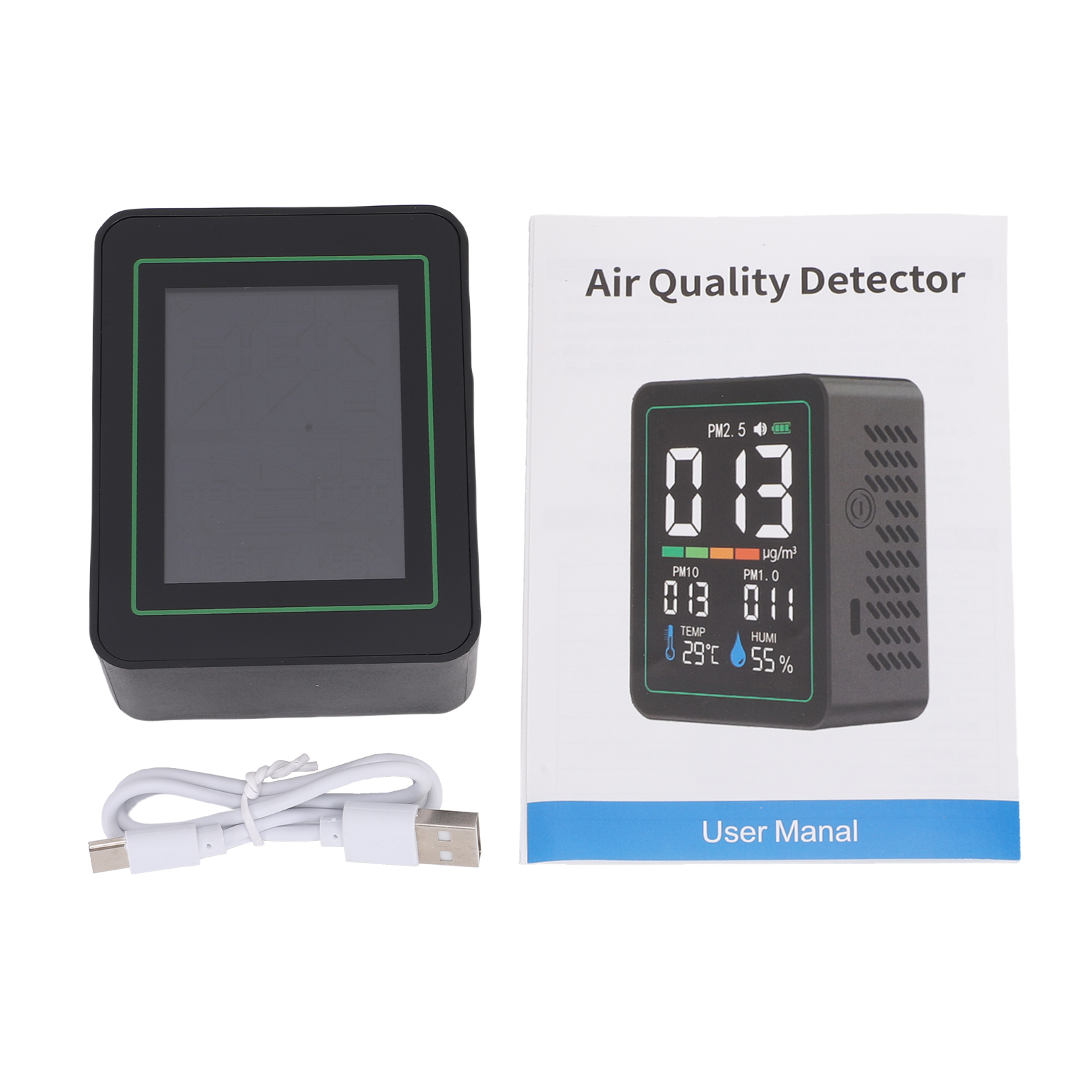 5-in-1-luftqualitätsmonitor, Pm2,5-, Pm10- Und Pm1,0-detektor Mit Farb-lcd-bildschirm, Tragbares Thermometer Und Hygrometer Für Zuhause Und Büro, Mt04 Schwarzer Infrarot-staubsensor