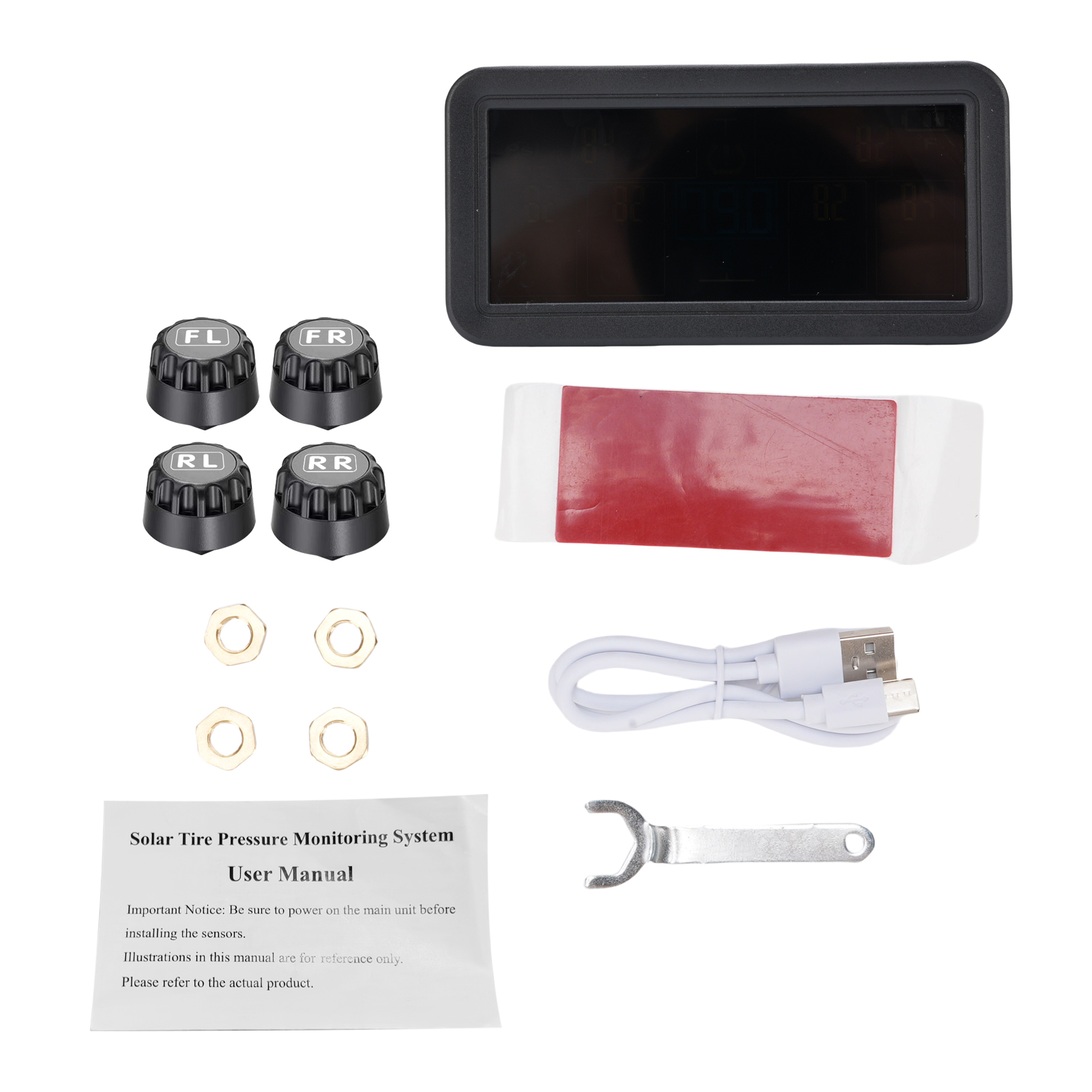 Reifendruckkontrollsystem Mit 4 Externen Sensoren, Lcd-bildschirm, Solar- Und Usb-c-ladefunktion, Automatischer Ein-/ausschaltfunktion Und Temperaturabhängiger Warnung Bei Niedrigem Batteriestand Für