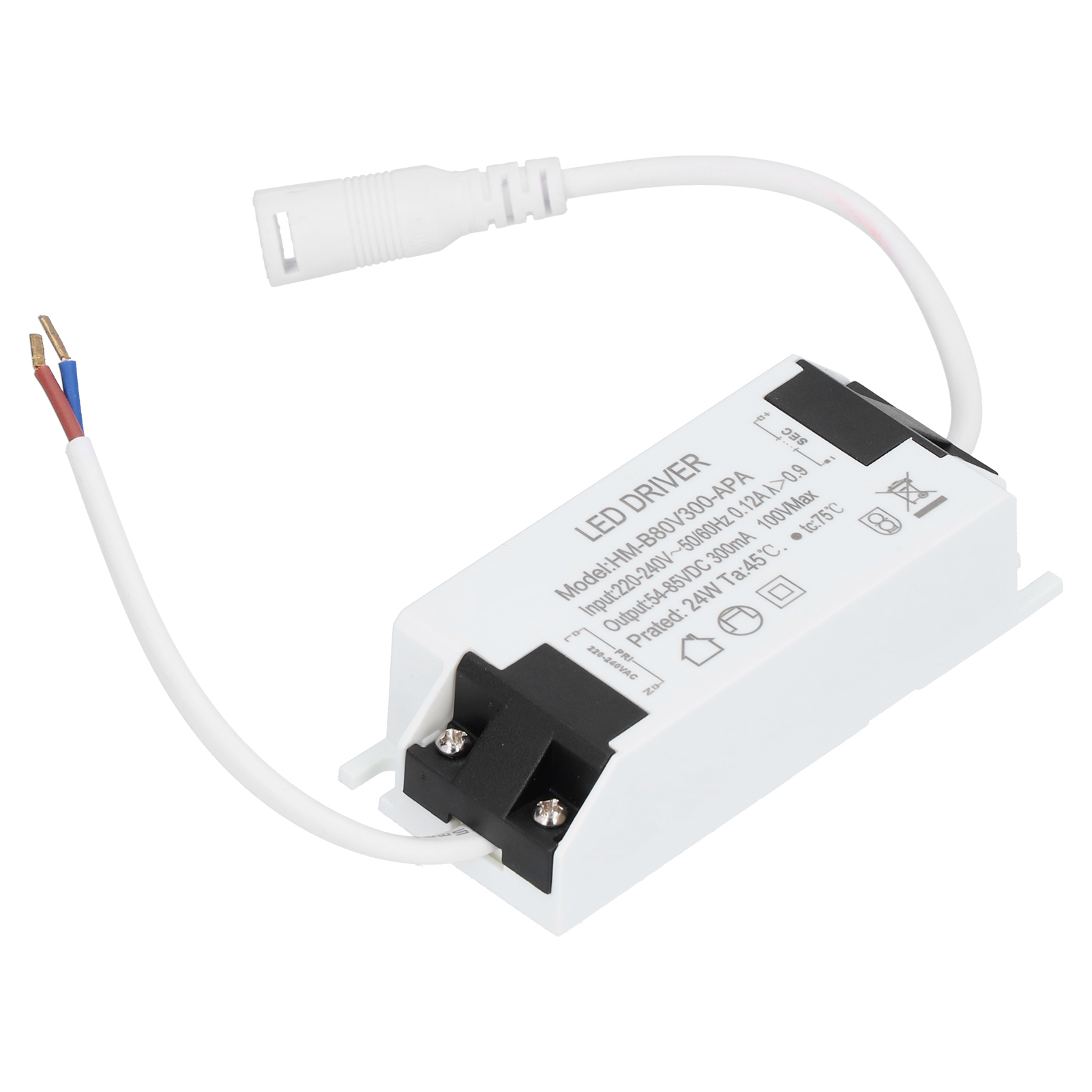 24-w-led-treibertransformator Mit Kabel, 300 Ma Konstantstrom, 220–240 V Ac-eingang, 54–85 V Dc-ausgang