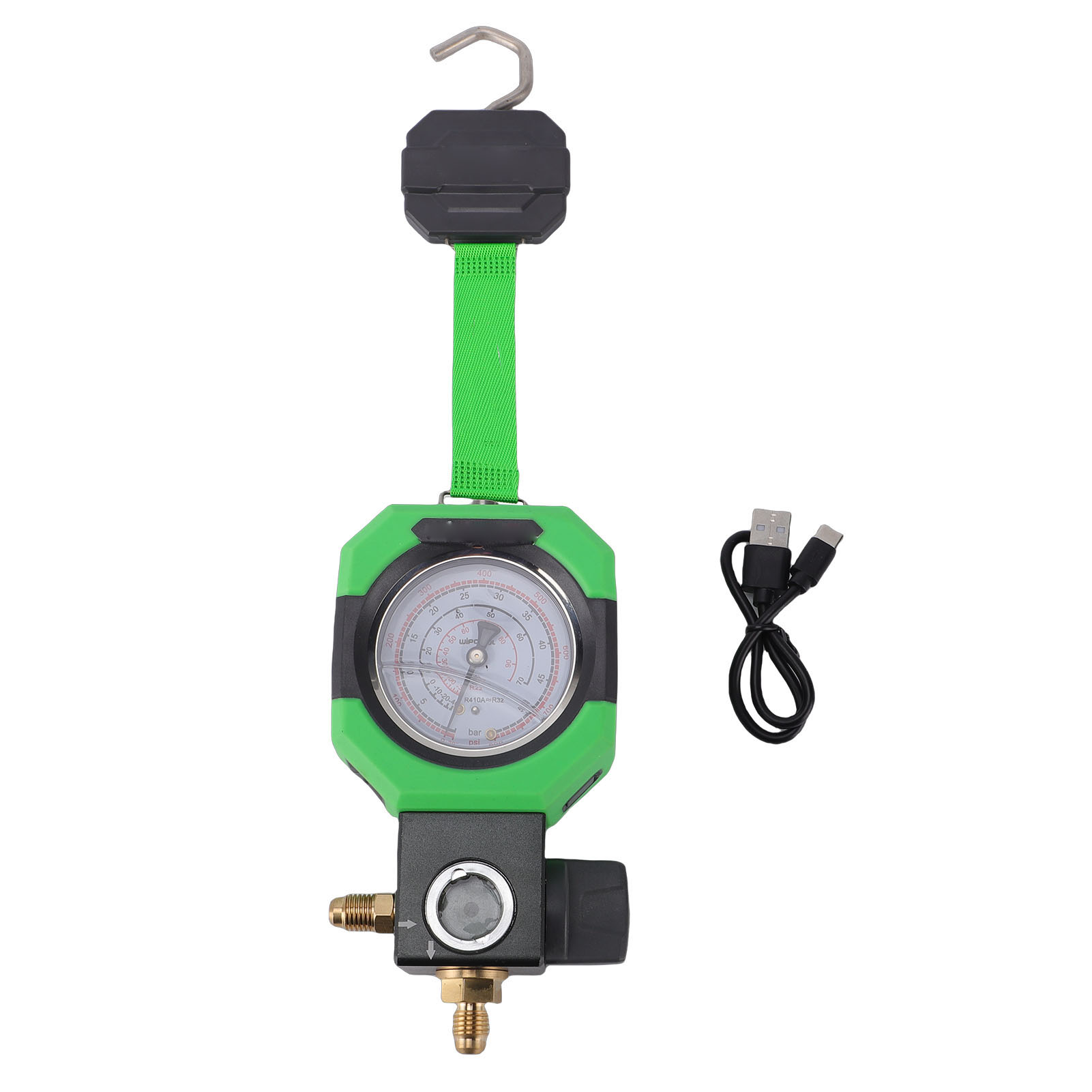 Doppelventil-kältemitteldruckmanometer Mit Fluoridfüllung Für R410, R22 Und R32, Ölbad, Led-beleuchtetes Zifferblatt, Messbereich 0-55 Bar (0-800 Psi).