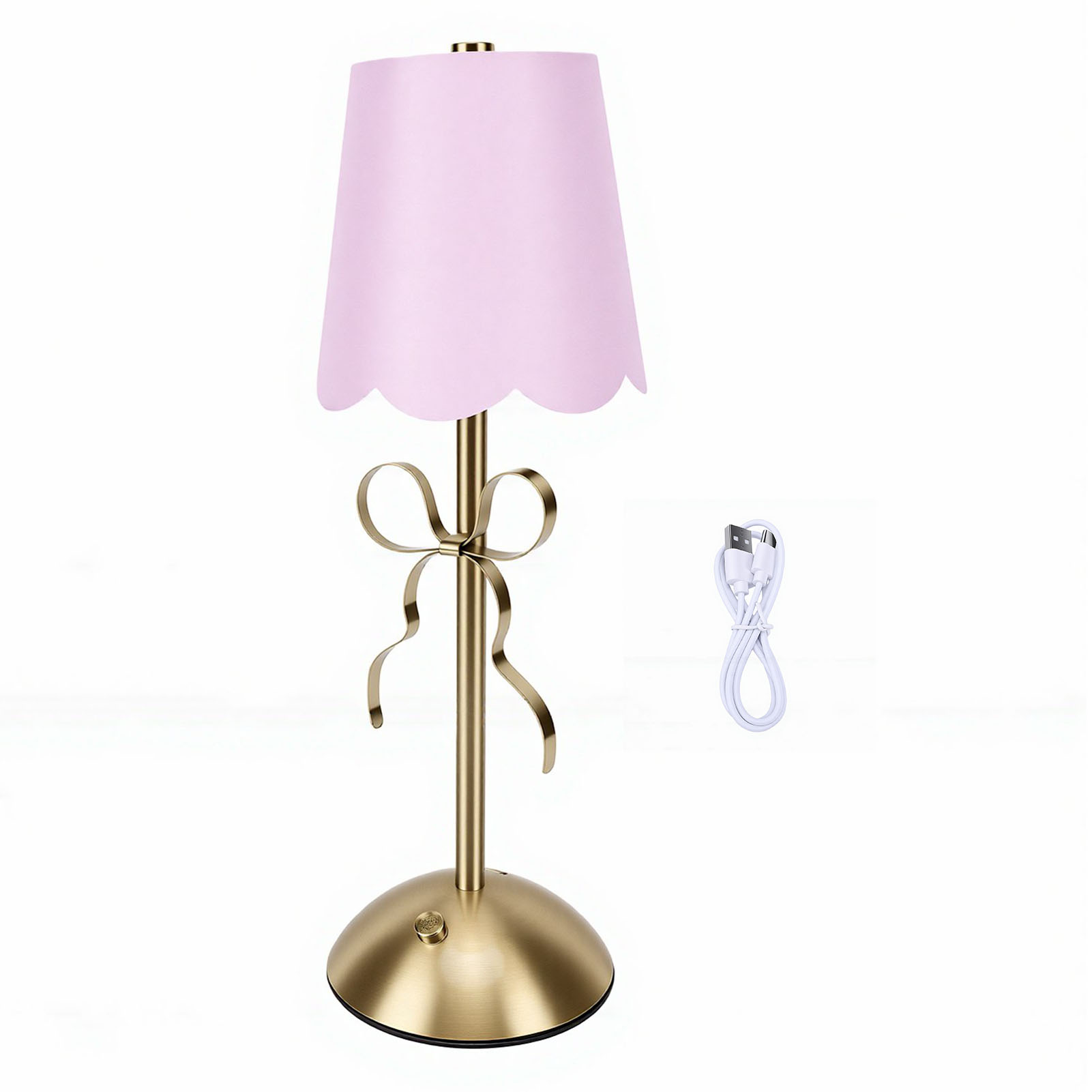Goldene Tischlampe Mit Schleife, Ästhetische Und Niedliche Nachttischlampe Mit Stofflampenschirm Für Schlafzimmer, Wohnzimmer Oder Esszimmer.