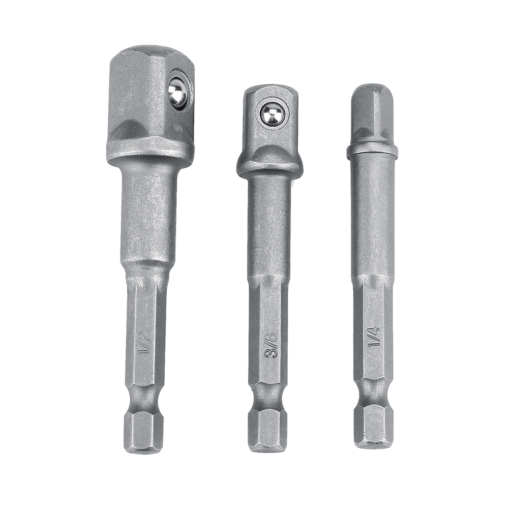 Set Mit 3 Adaptern Für 1/4"-sechskant-steckschlüssel Auf 1/4", 3/8"- Und 1/2"-bohrer (lange Verlängerung)