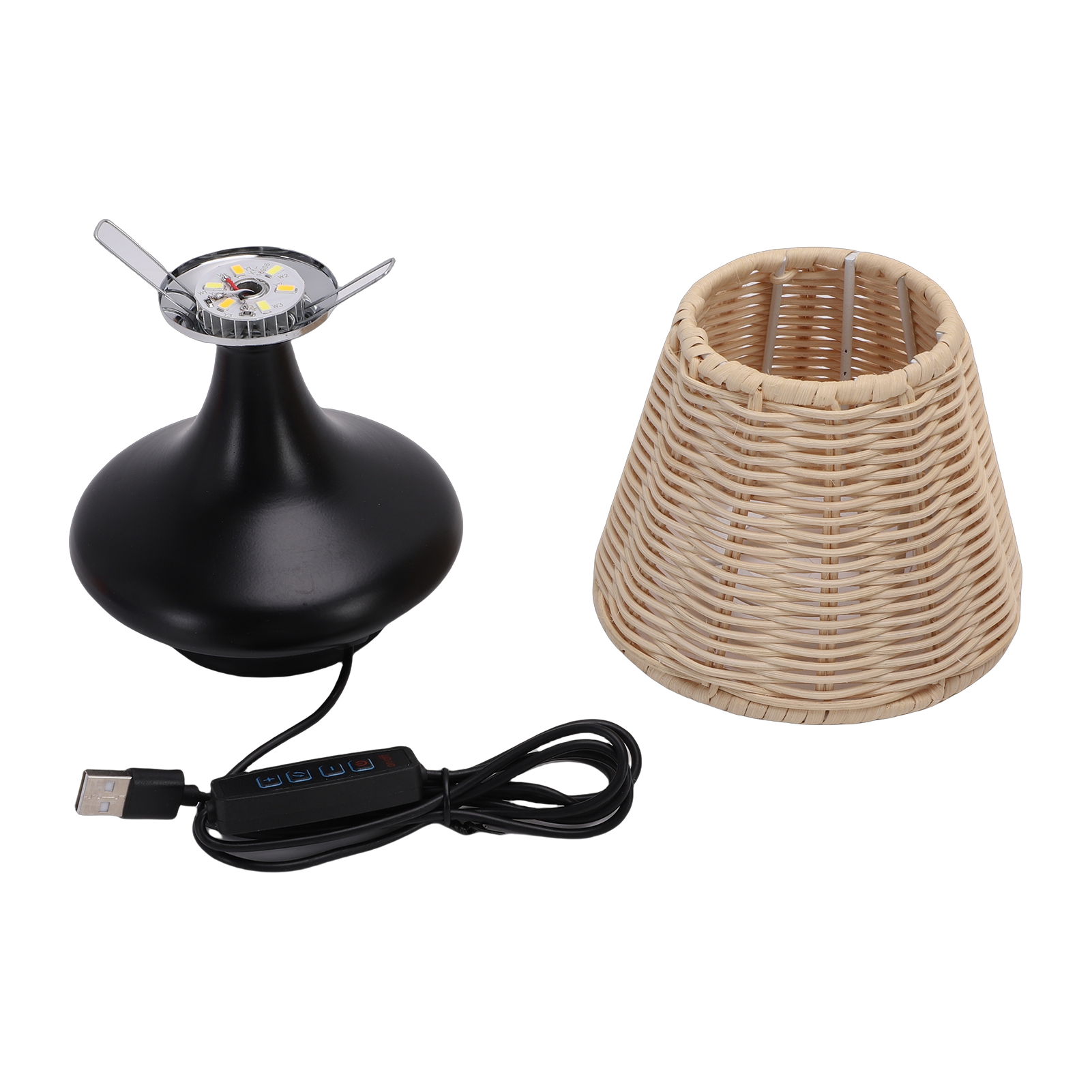 Nachttischlampe Im Vintage-stil Aus Rattan Mit Schwarzem, Geflochtenem Bambusaufsatz, Für Schlaf- Oder Wohnzimmer