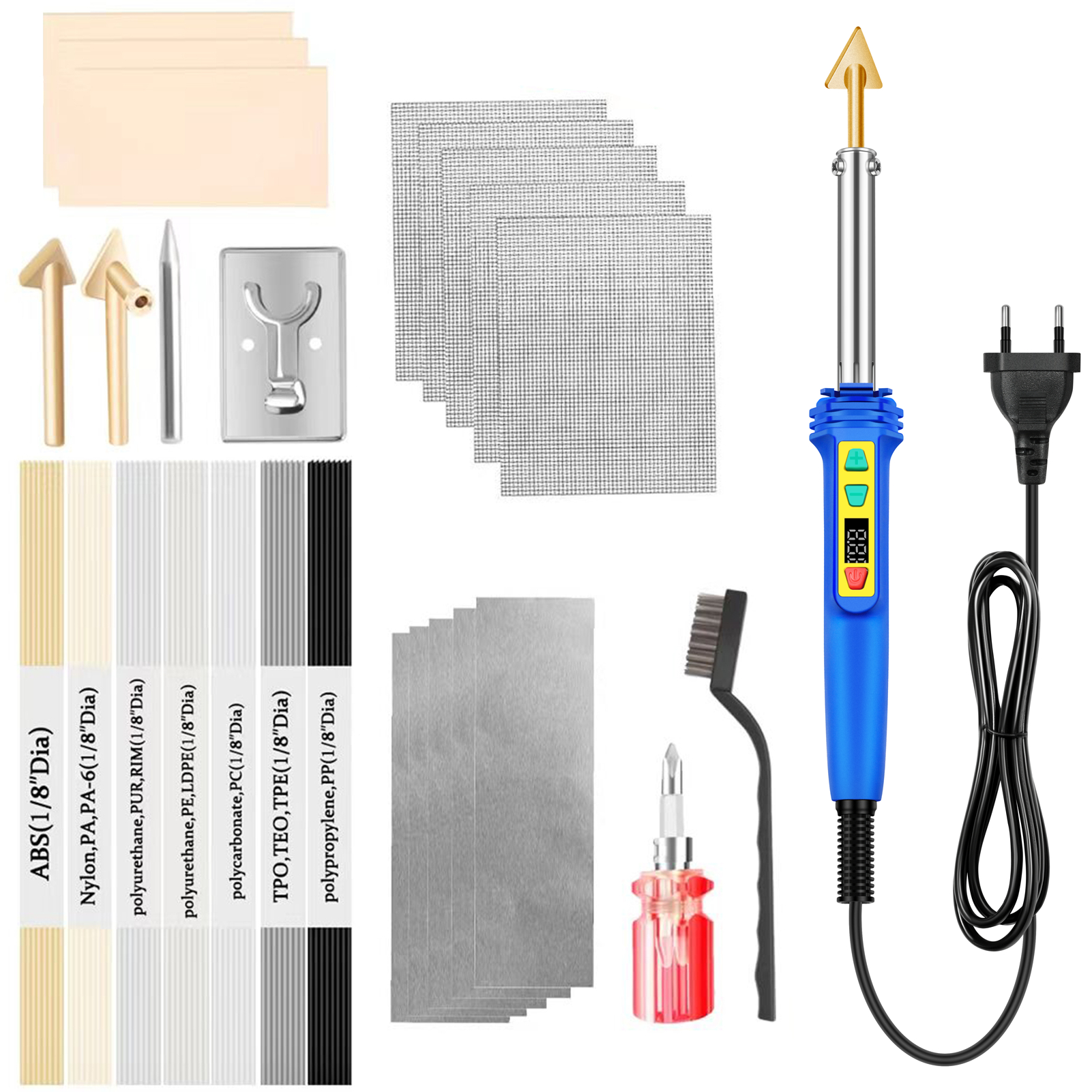 Kunststoffschweißset, 100-w-led-digitalreparaturset Mit Einstellbarer Temperatur Für Stoßstangen, Armaturenbretter Und Kajaktanks, Eu-stecker
