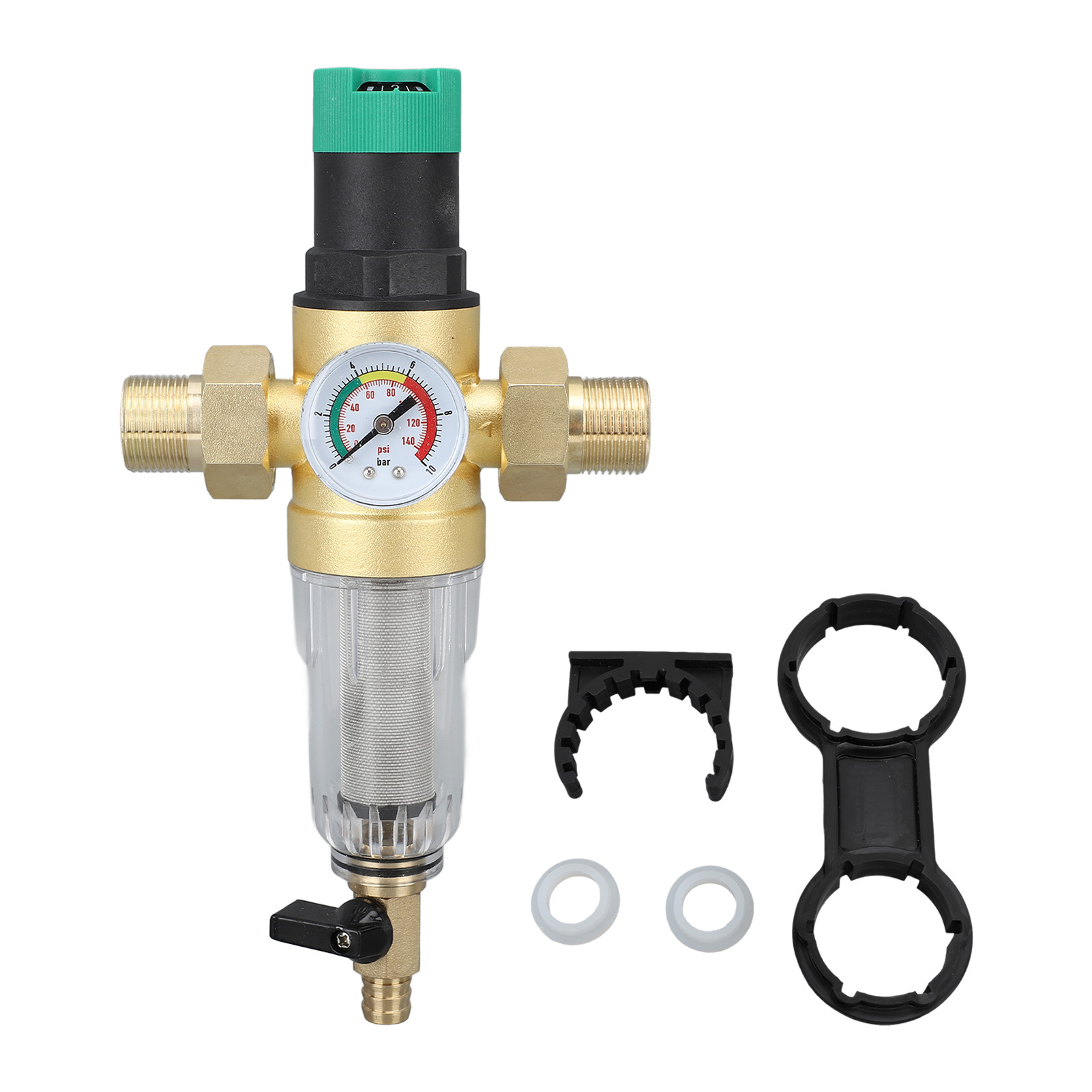 Wasserdruckregler Mit Messing- Und Edelstahlfilter, Manometer Und 3/4-zoll-adapter Für Wohnmobile Und Haushalte.