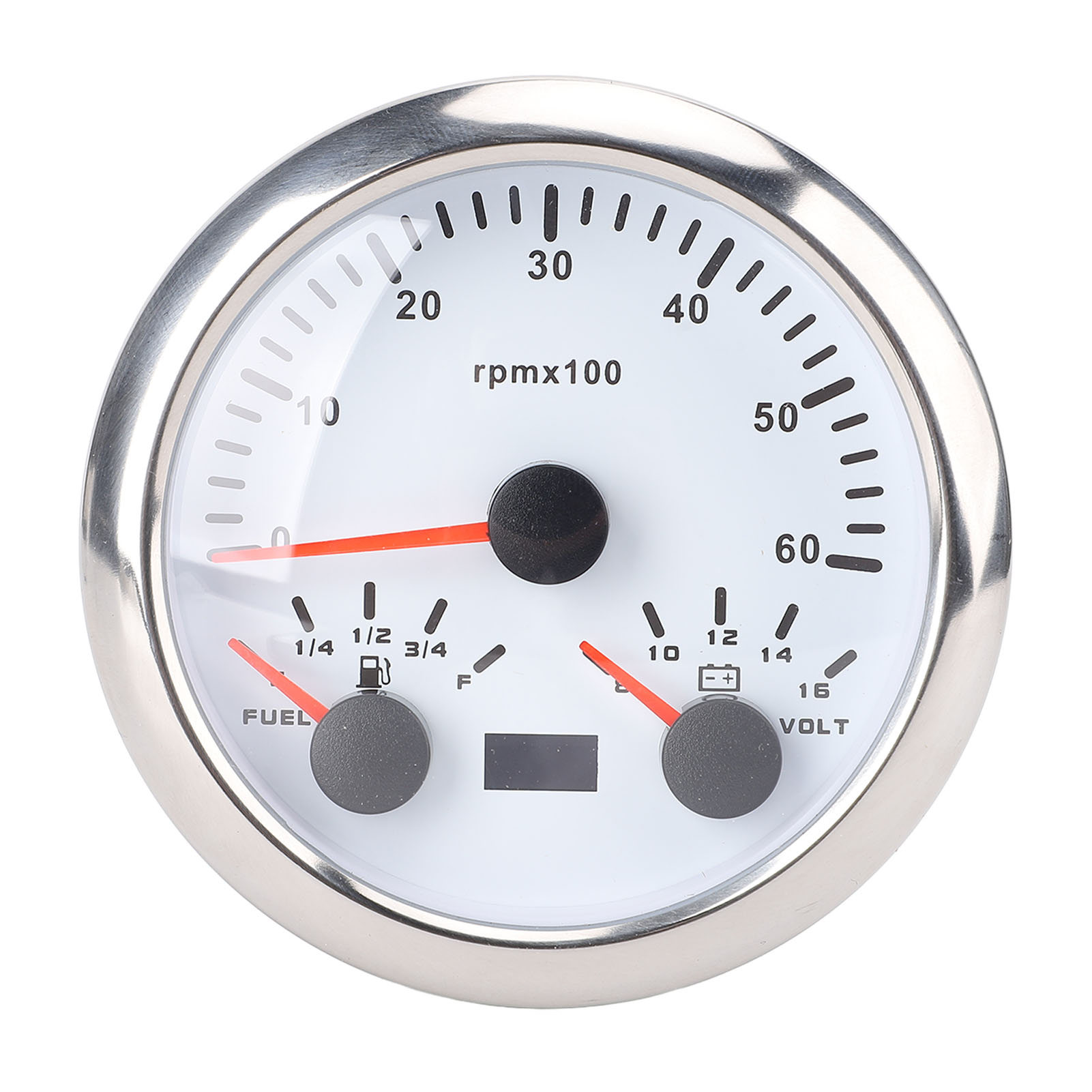 3-in-1 Drehzahlmesser 85 Mm, Dc 9–32 V, 6000 U/min, Spannungsanzeige 8–16 V, Kraftstoffstandanzeige E 1/4 1/2 3/4 F, 7-farbige Hintergrundbeleuchtung Für Auto, Boot, Lkw, Weißes Zifferblatt, Silberne