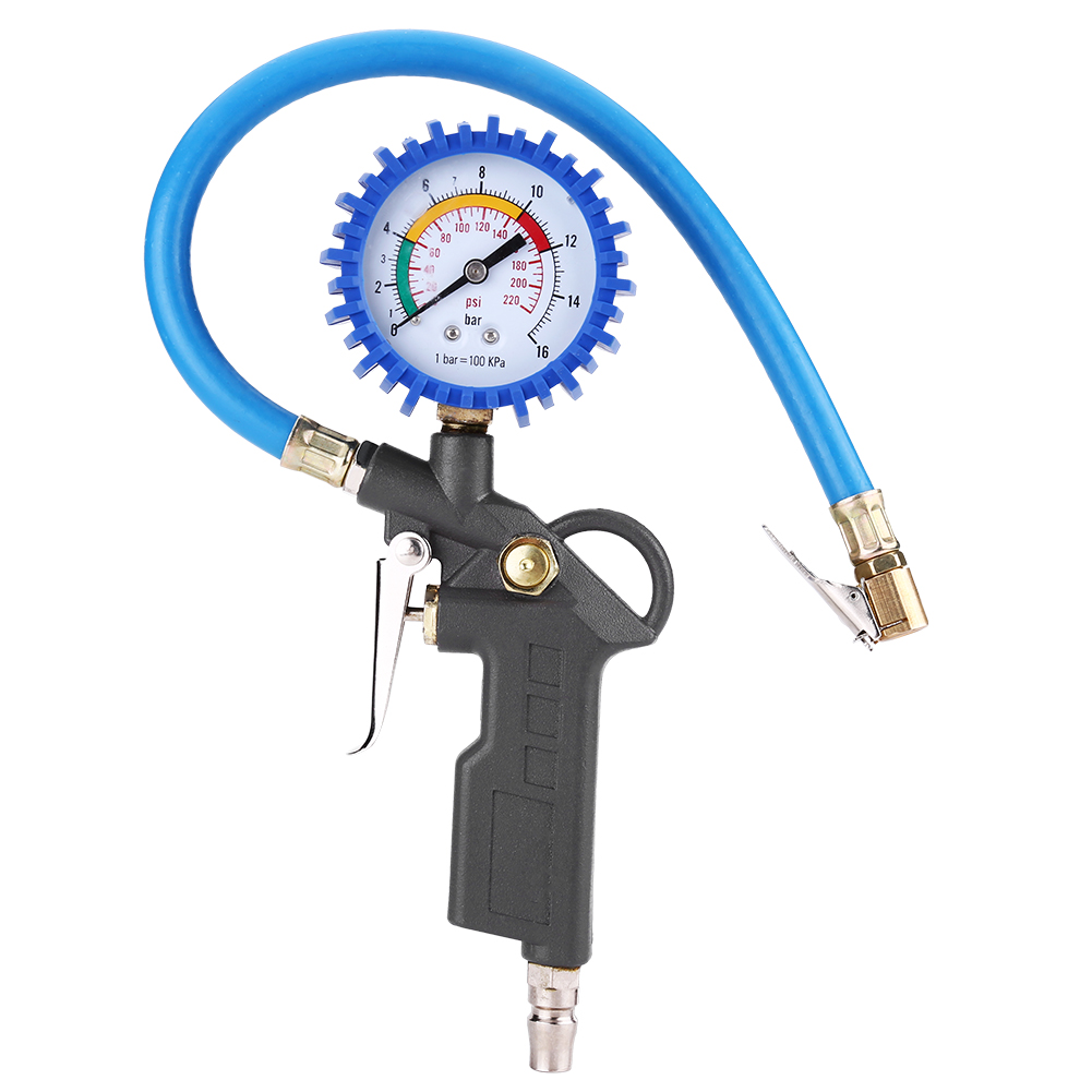Reifendruckmesser, 35 Cm Stoßfester Gummischlauch, 0-220 Psi-aufpumpgerät Für Motorräder, Autos Und Lkw
