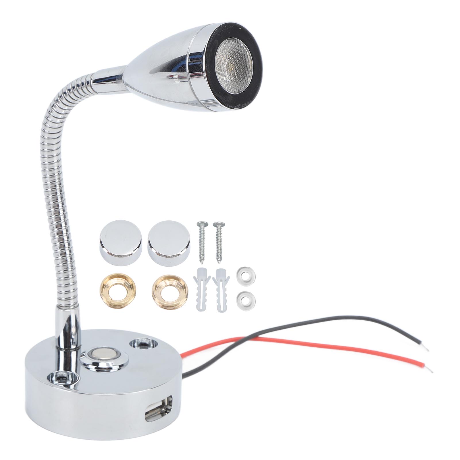 Chromfarbene Led-leselampe Für Wohnmobile, Nachttischlampe Für Boote Oder Yachten, Usb-anschluss, 3 Einstellbare Farben, Touch-steuerung, 12-24v Dc-netzteil.