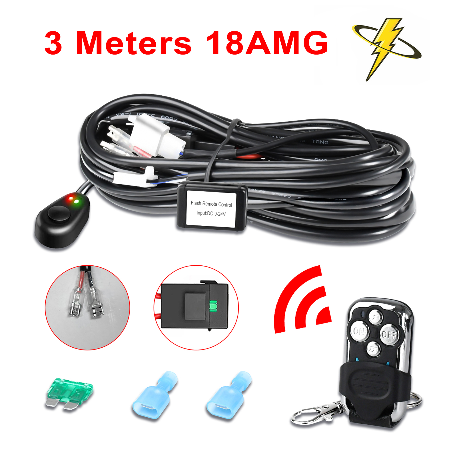 Verkabelungssatz Für Led-lichtleiste, 2-adriges Funkfernbedienungsset, 18awg Massivkernkabel Für Nebelscheinwerfer, Kompatibel Mit Dem Fahren.