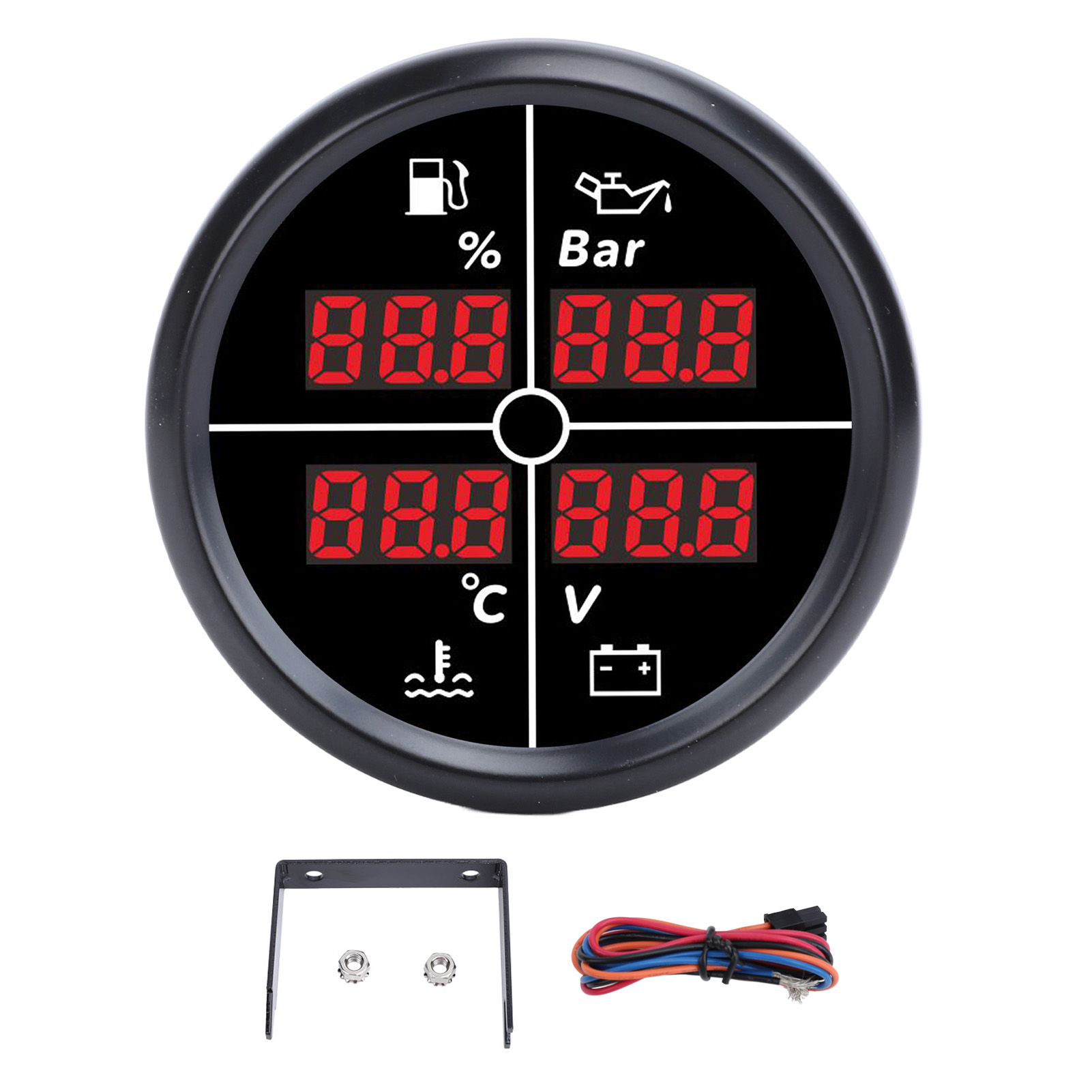 52 Mm 4-in-1 Multifunktions-manometer Mit Digitalanzeige, Kraftstoffstandanzeige, Öldruckanzeige, Wassertemperaturanzeige Und Voltmeter, Hintergrundbeleuchtung, Für Boote Und Wohnmobile, Referenz 8100