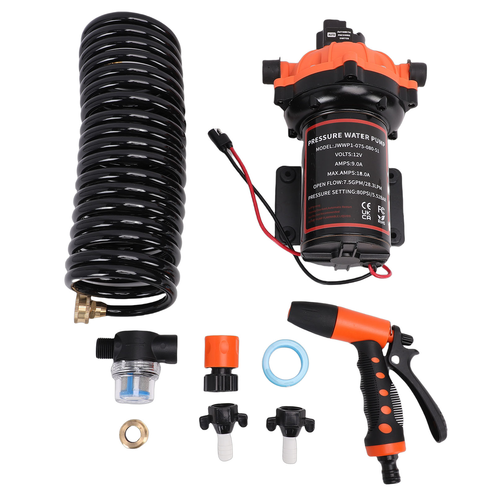 7,5 Gpm 80 Psi Deckwaschpumpen-set Mit Integriertem Filter Zum Waschen Von Booten, Wohnmobilen Und Wohnwagen