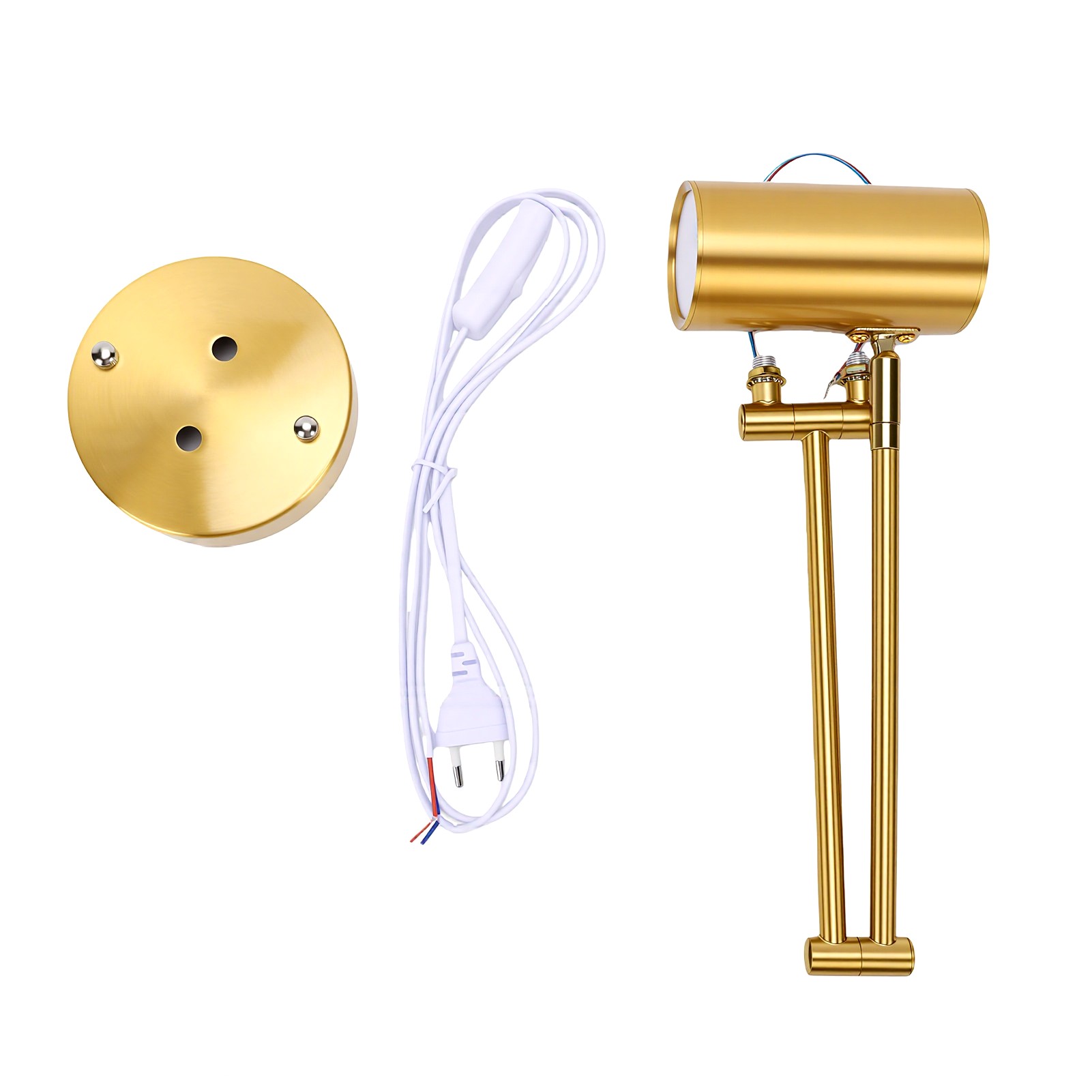Wandleuchte Mit Gelenkarm, Verstellbarer Halterung, Doppelt Gelenkiger Leselampe, Klappbarem Metallfuß, Warmweißem Led-licht Für Wohn- Und Schlafzimmer, Goldfarben