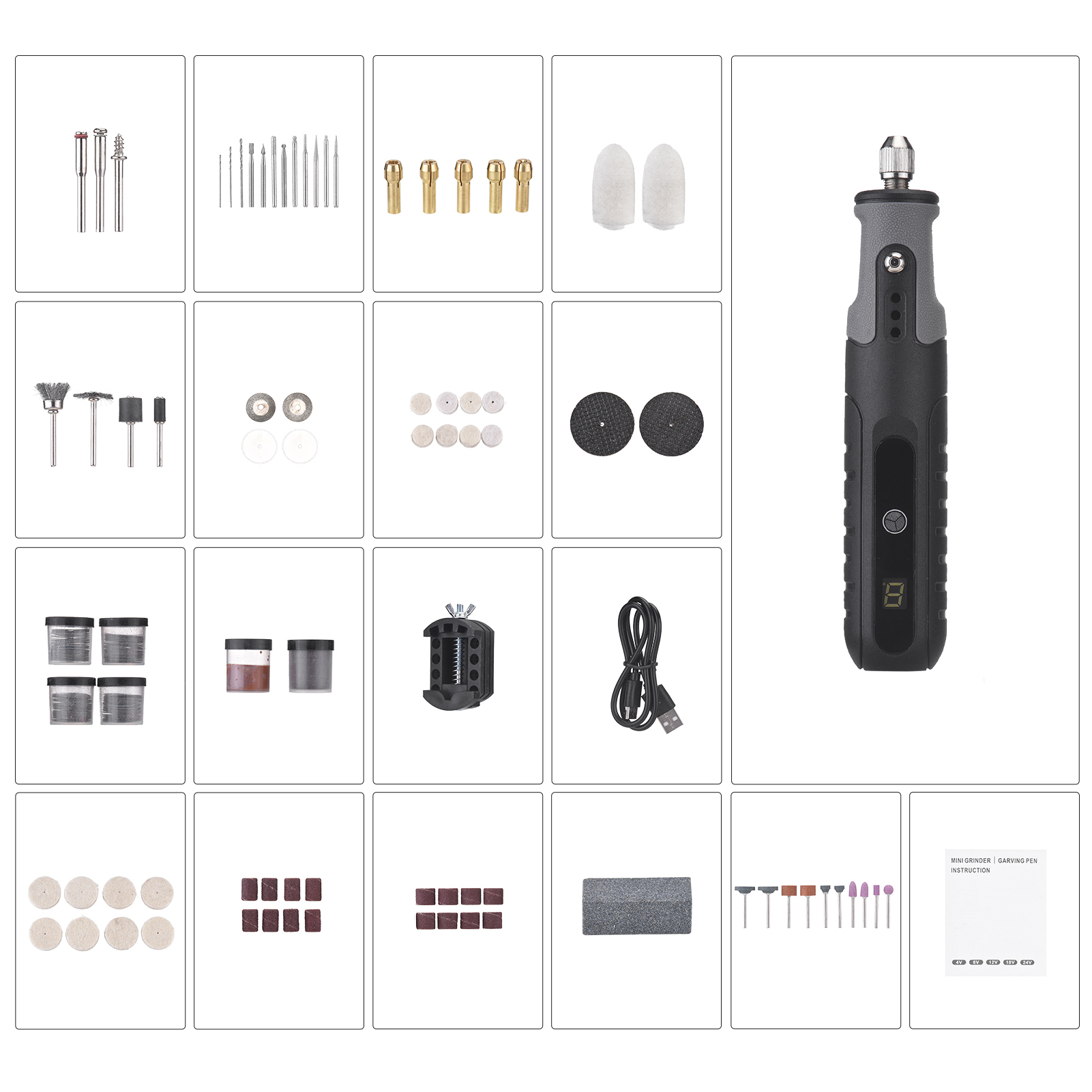 Mini-akku-rotationswerkzeug Mit 25.000 U/min, 5 Geschwindigkeiten, Wiederaufladbarem Akku, 23 Zubehörteilen Und Lcd-bildschirm Zum Schleifen, Polieren, Bohren, Gravieren Und Für Bastelarbeiten.