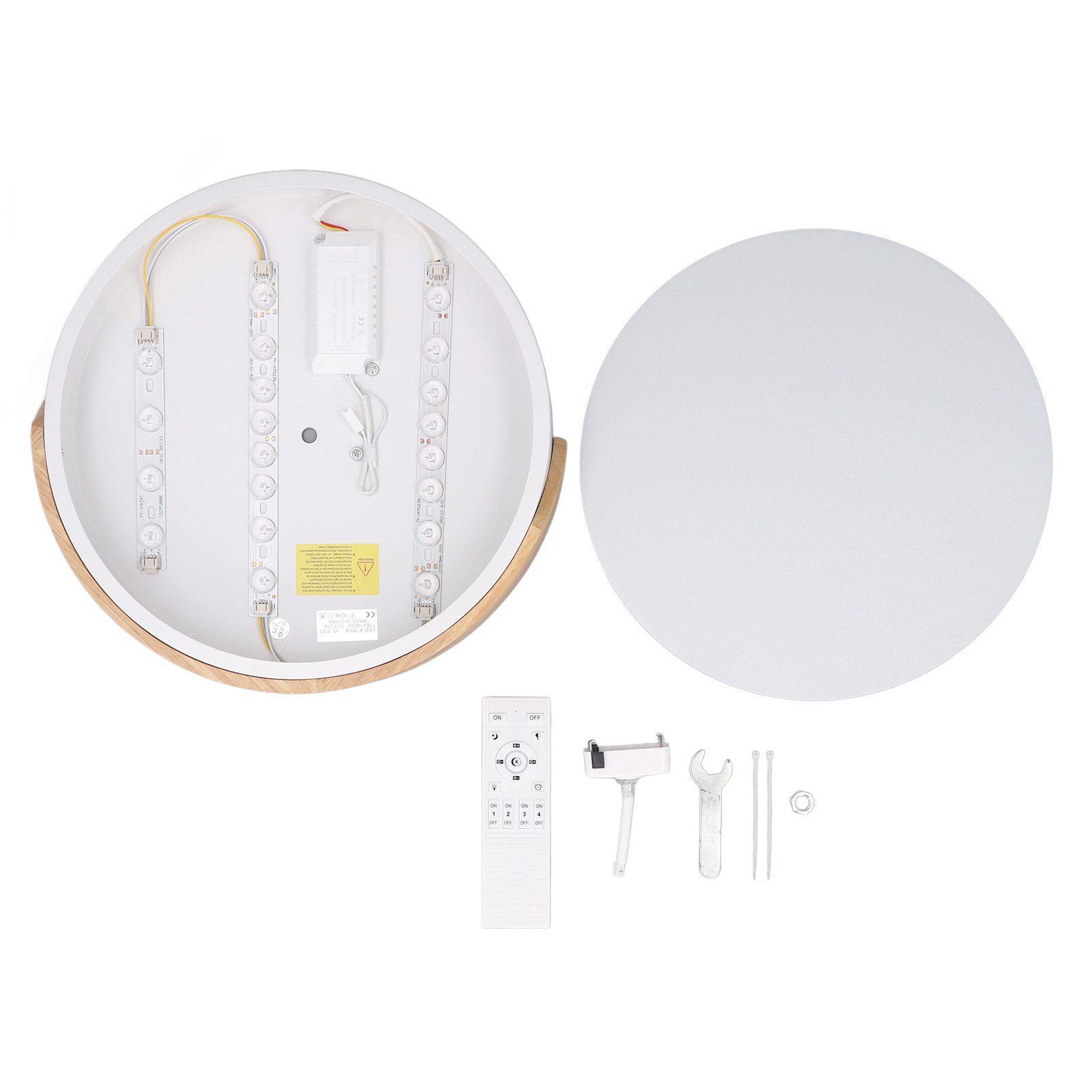 Led-einbau-deckenleuchte, 2000 Lm, 3000 K, 4000 K, 6000 K, Dimmbar, Runde Form, Holzoptik, Mit Fernbedienung, 110–265 V