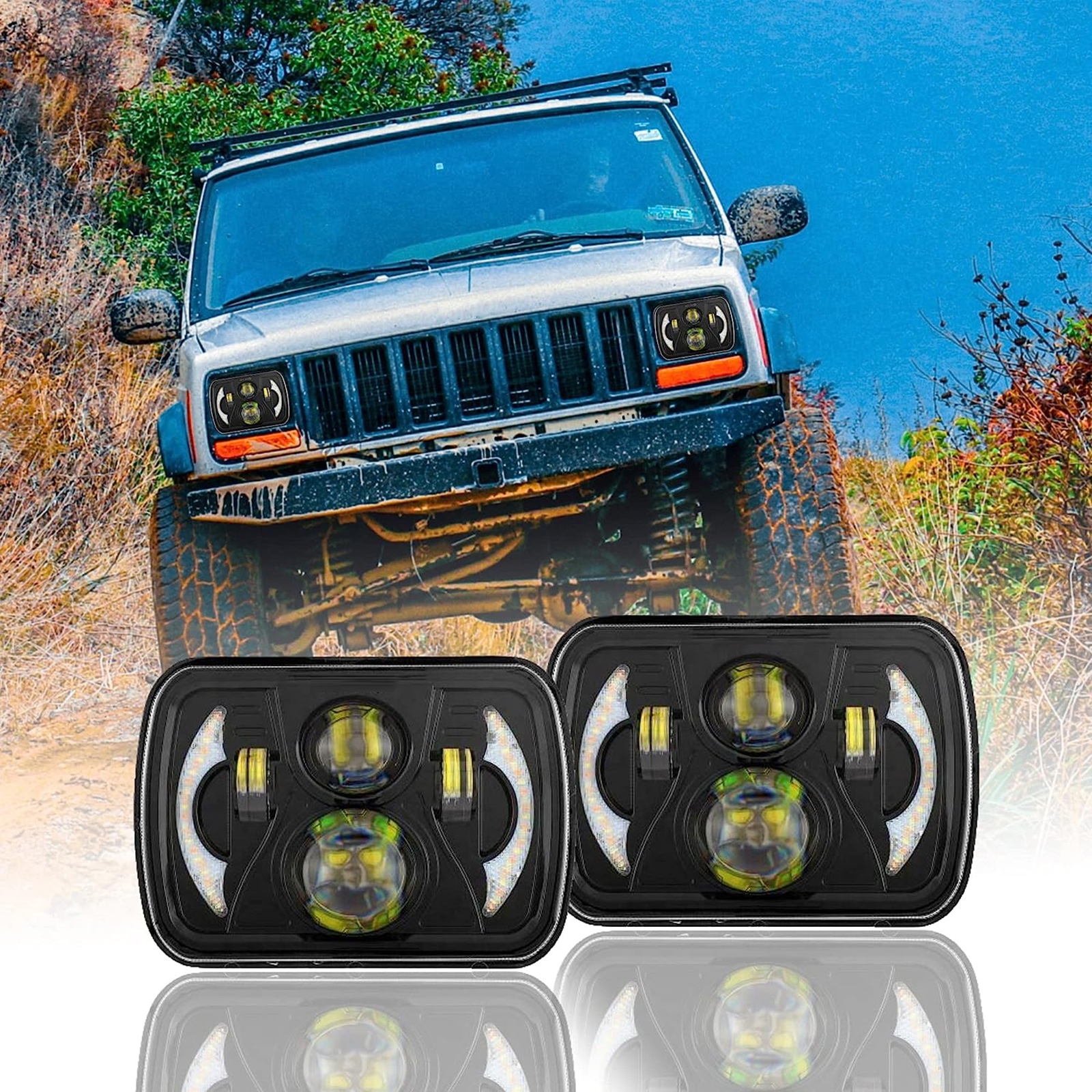 7-zoll-led-scheinwerfer (7x6/5x7) Für Pkw Mit Fern-/abblendlicht, Tagfahrlicht Und Blinkern, Wasserdicht (ip67), Rechteckige Form, Kompatibel Mit Jeep, Ford, Chevrolet Und Gmc, 1 Stück