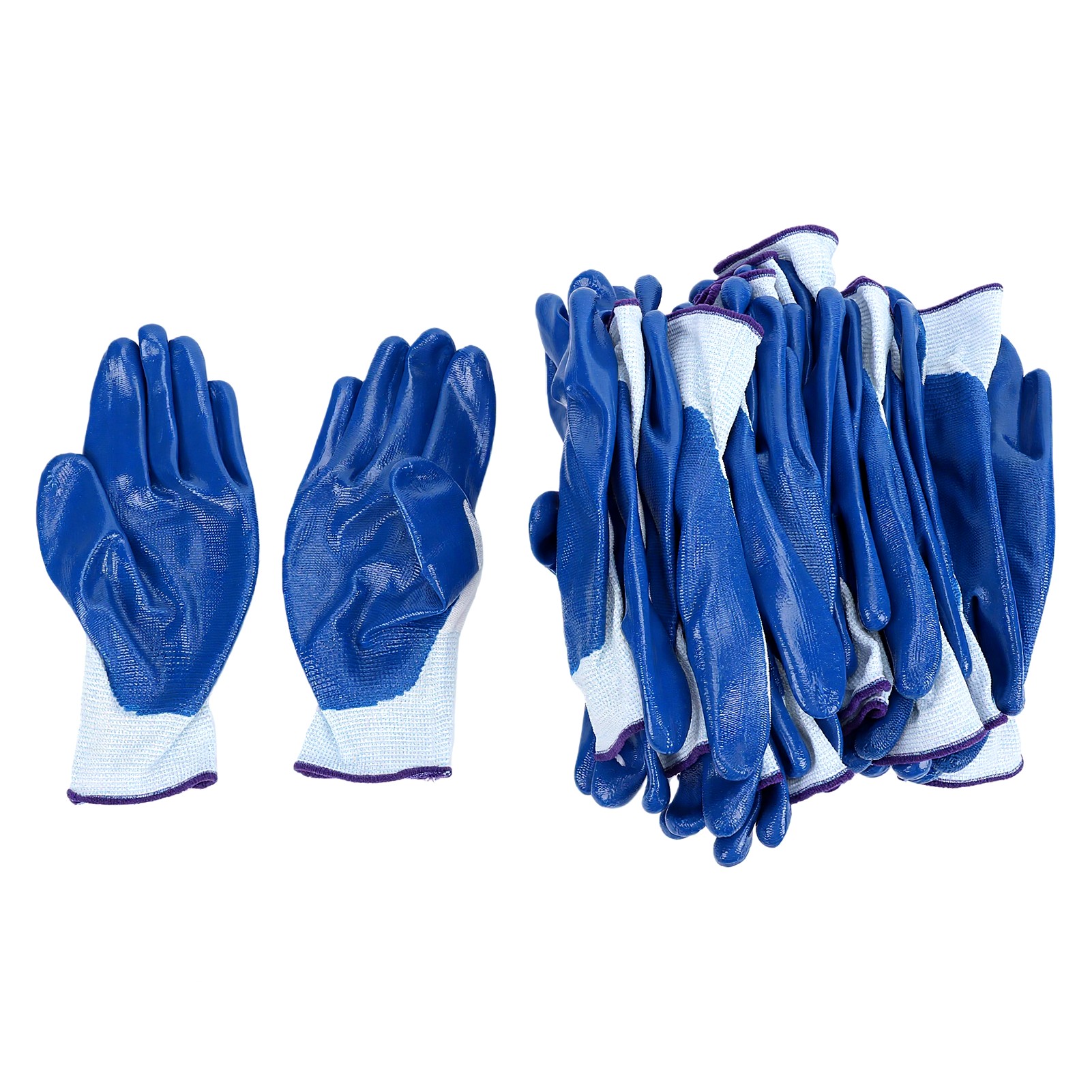 Packung Mit 12 Paar Nitrilbeschichteten Arbeitshandschuhen Aus Gewebtem Nylon, Ölbeständig Und Hochelastisch, Für Autoreparaturen Und Gartenarbeit. Farbe: Blau.