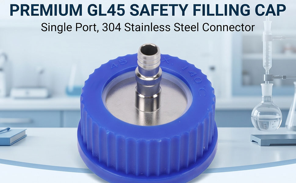 Gl45 Sicherheits-zulaufkappe Mit 1-port-anschluss Aus Edelstahl 304 Für Die Probenahme Flüssiger Mobiler Phasen, 8–10 Mm Durchmesser, Große Ausführung