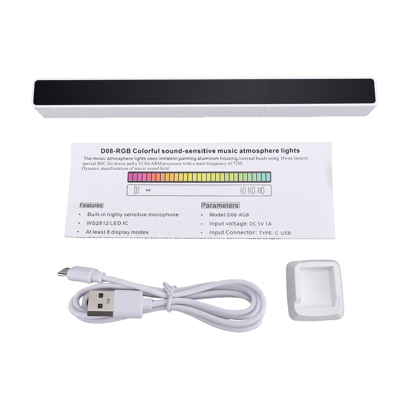 Sprachaktivierter Rgb-led-streifen Mit Musiksynchronisation Und Tonaufnahme Über Usb-c, Ideal Zur Schaffung Einer Festlichen Atmosphäre Im Auto Oder Bei Videospielen.