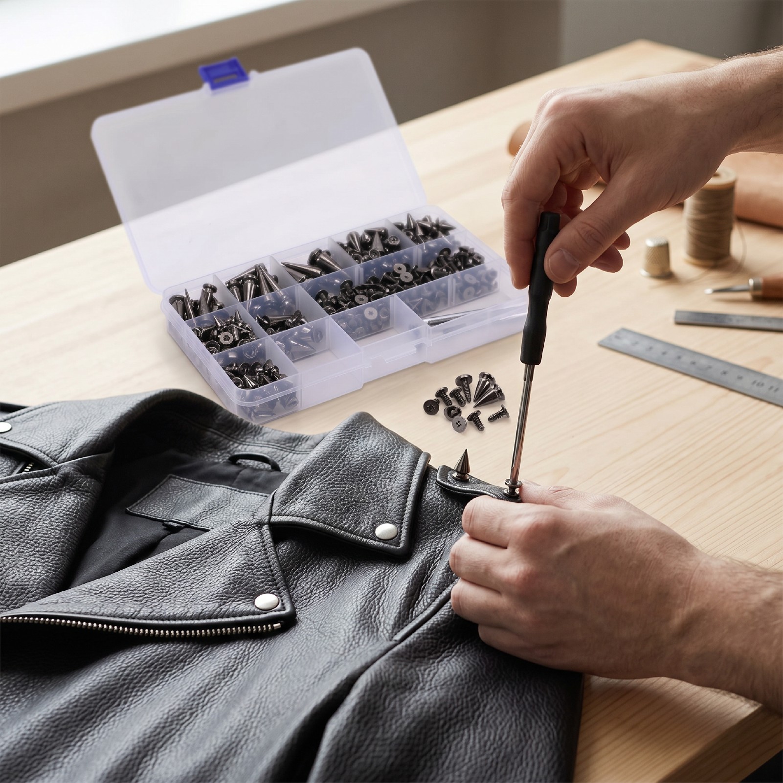 Set Aus 180 Nieten Im Punk-stil, 4 Größen, Kegel- Und Pyramidenform, Silber Und Schwarz, Für Abendgarderobe.