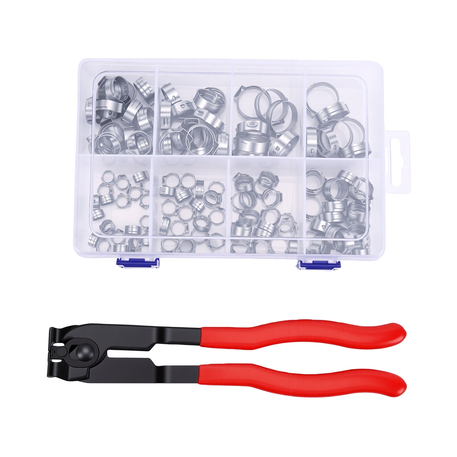Set Mit 130 Einohrigen Schlauchschellen Inklusive Zange, Aus Edelstahl 304, Für Die Wartung Von Rohrleitungen, Kraftfahrzeugen Und Haushaltsgeräten.