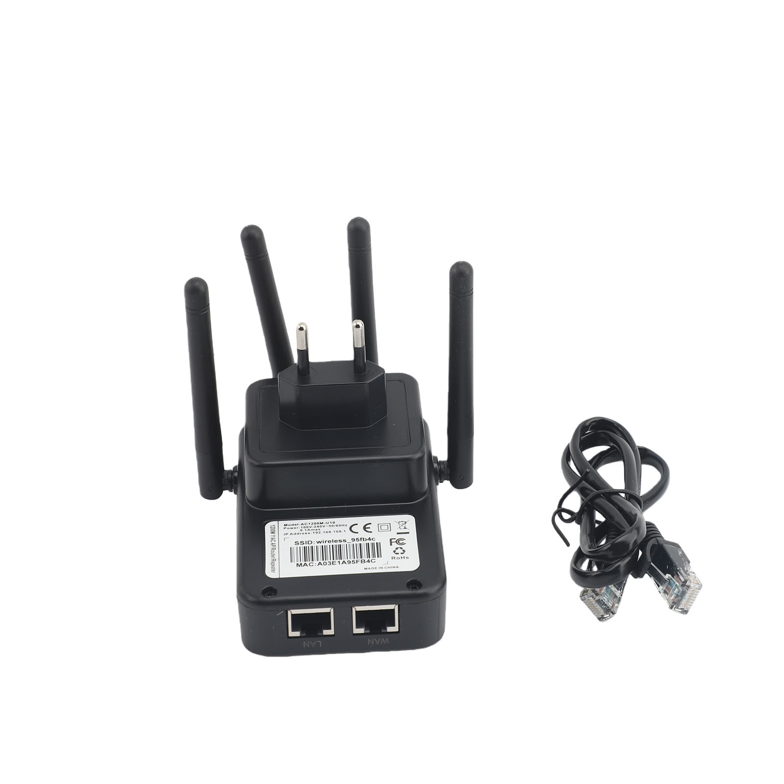 Dualband-wlan-repeater (5 Ghz/2,4 Ghz) Mit 4 Drehbaren Hochleistungsantennen, Schwarz