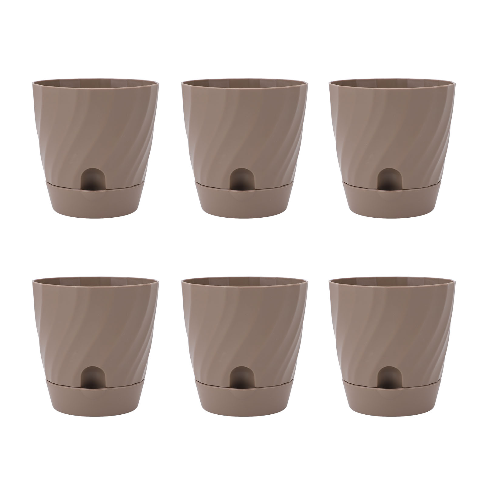 Set Mit 6 Leichten, Braunen Kunststoff-blumentöpfen Für Garten, Balkon Oder Terrasse.